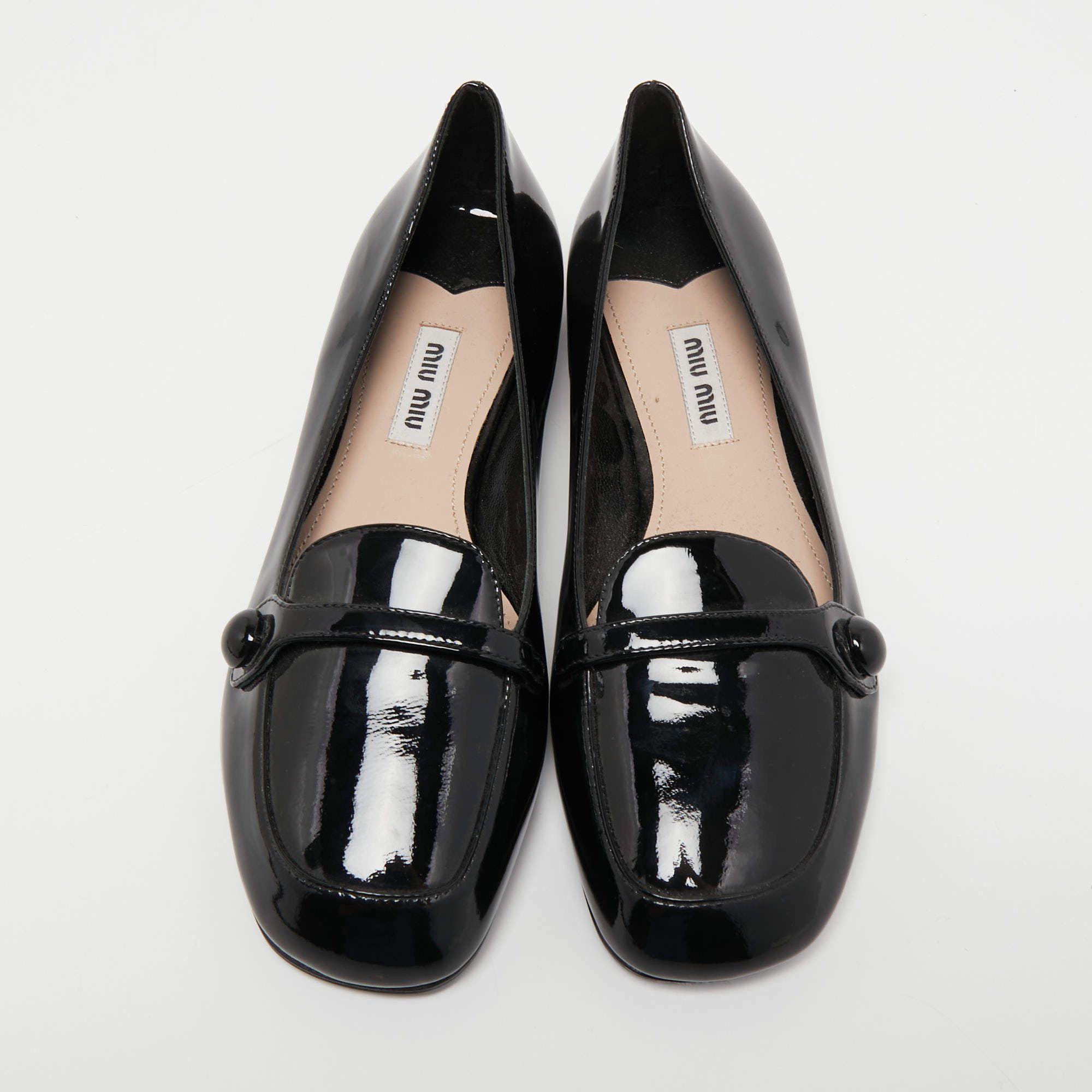 Miu Miu o1B3y1r0526 Patent Slip On Loafers in Black Size US 8 / IT 38 - 3 Thumbnail