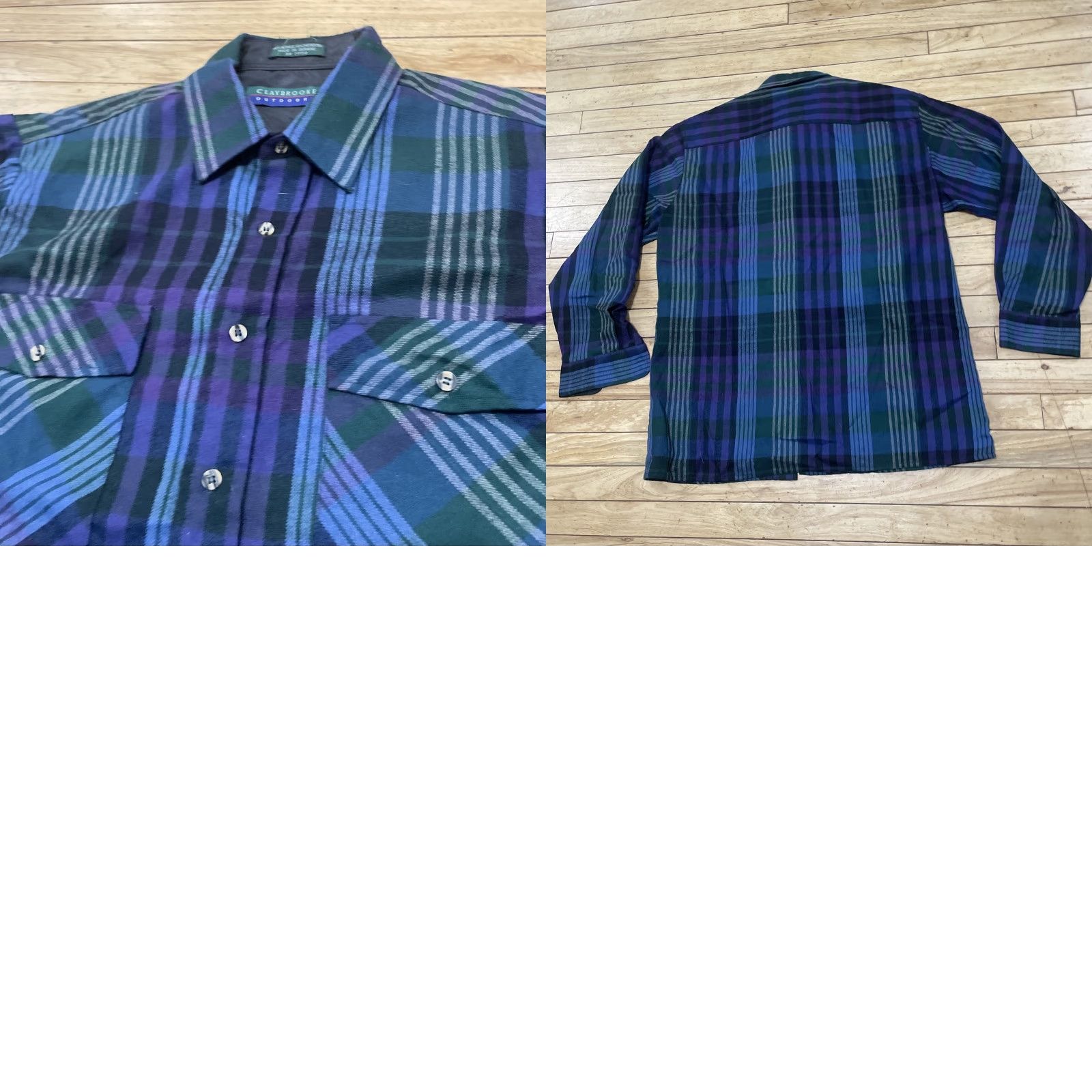 Vintage VINTAGE Claybrooke Outdoors Flannel Shirt Men 16-16.5 Purple Green Plaid 80s 90s Cotton Acrylic Button-Up Casual Workwear Fall Winter Spring Size US L / EU 52-54 / 3 - 11 Thumbnail
