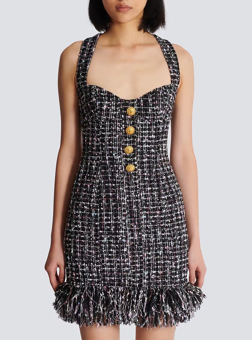 Balmain o1s1wg110725 Short Tweed Dress in Black Size XL / US 12-14 / IT 48-50 - 2 Thumbnail