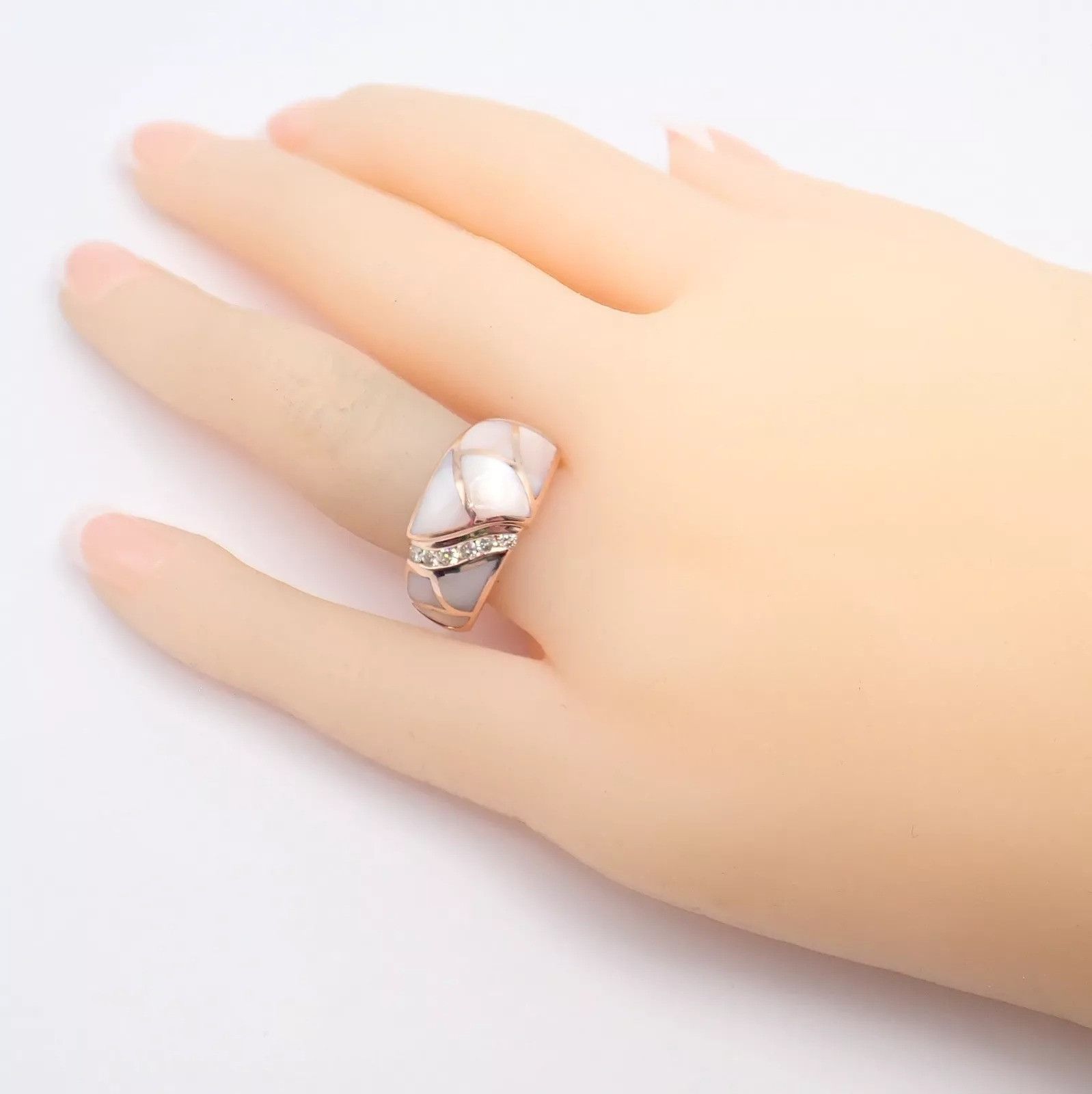 The Unbranded Brand Estate 14k Rose Gold Diamond Mother of Pearl Ring sz 7.5 Size ONE SIZE - 11 Thumbnail
