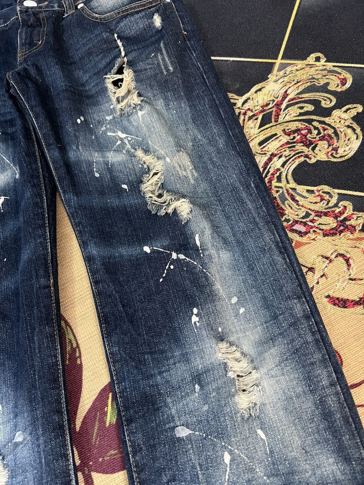 Japanese Brand VINTAGE ROOT THREE STYLE DISTRESSED PAINTER JEANS Size US 33 - 6 Thumbnail