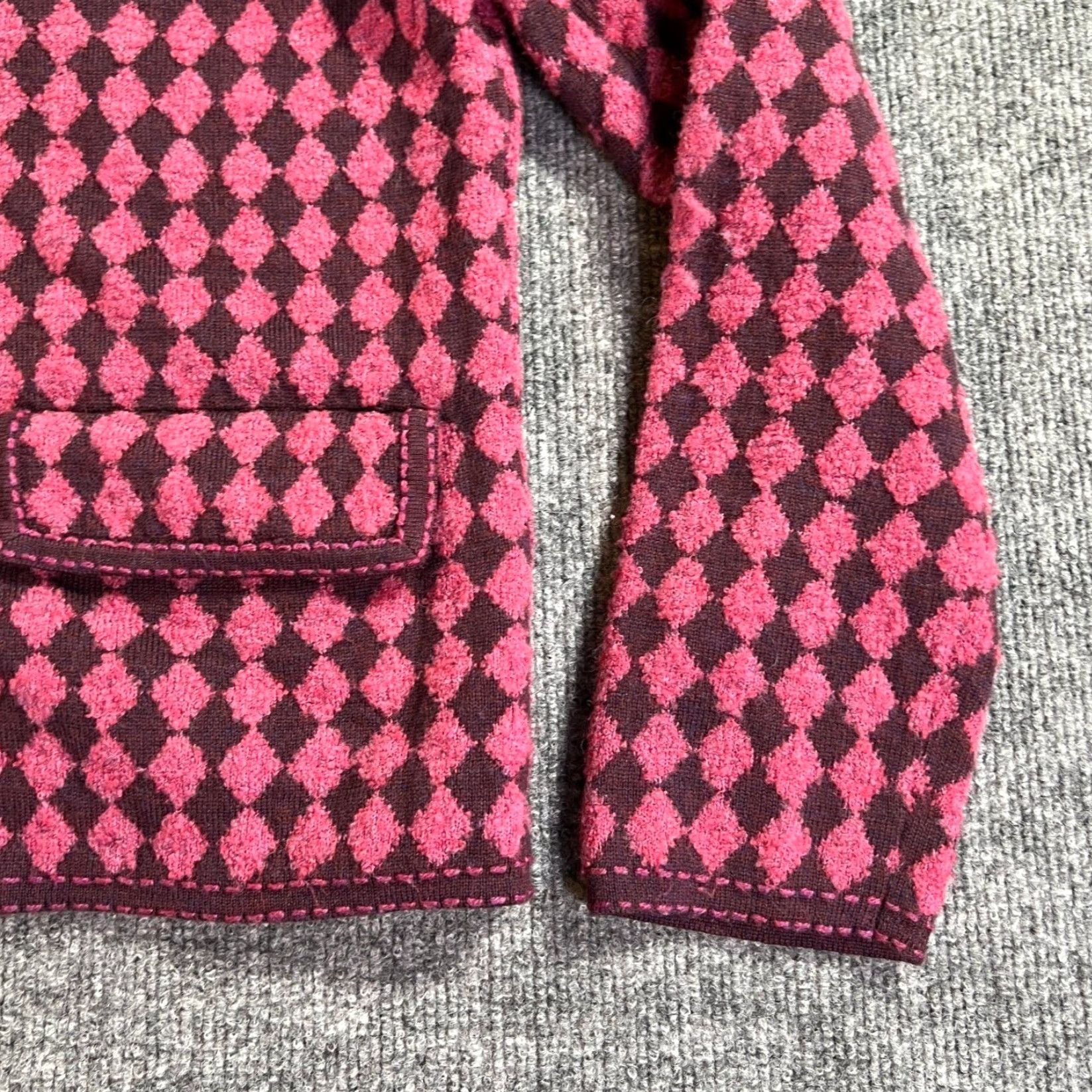 Pendleton VINTAGE Pendleton Cardigan Women Small Pink Burgundy Harlequin Diamond Full Zip Wool Size S / US 4 / IT 40 - 6 Thumbnail