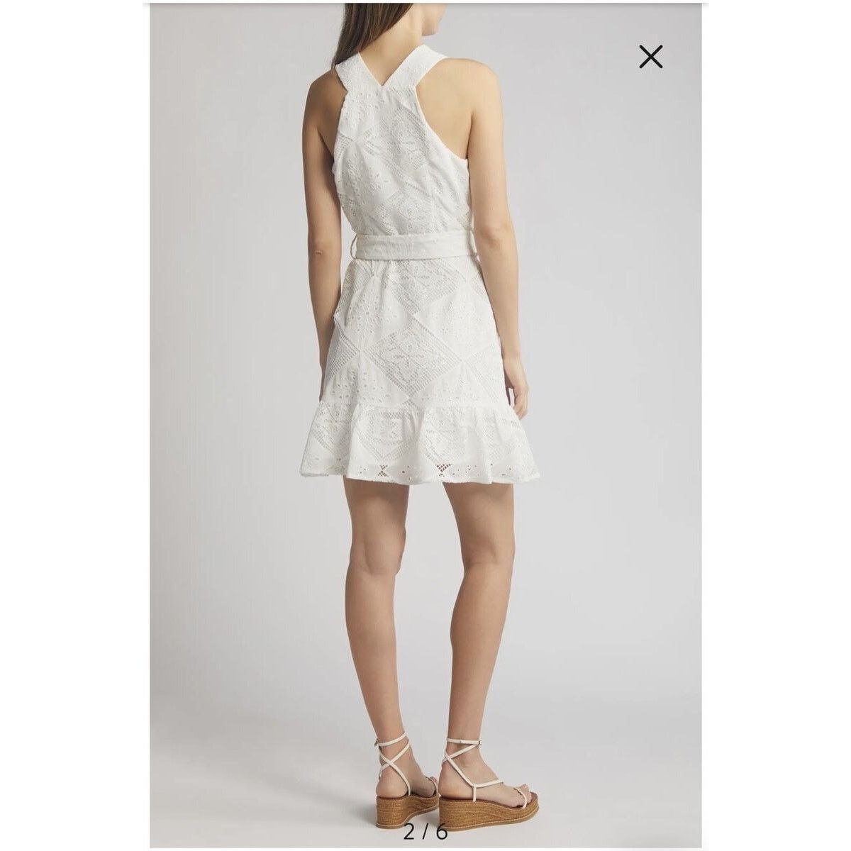 Anthropologie Ciebon Braylee White Eyelet Belted High Neck Dress SZ S Size S / US 4 / IT 40 - 2 Thumbnail