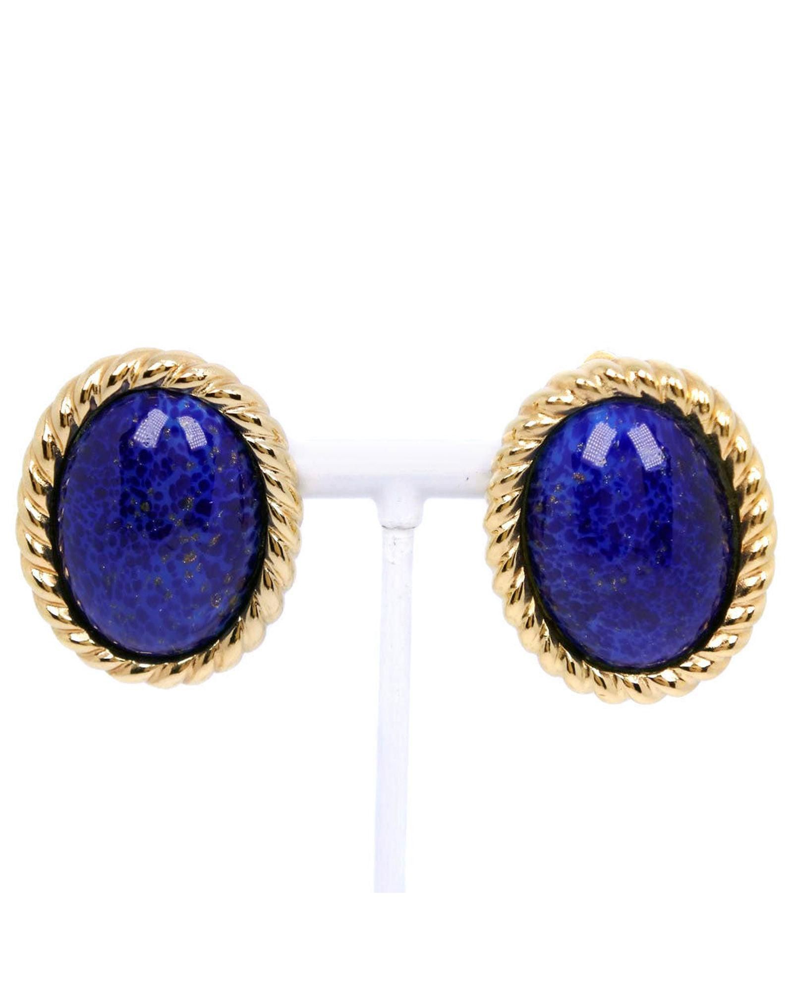 image of Dior Vintage Gold-Plated Earrings With Blue Accent, Women's