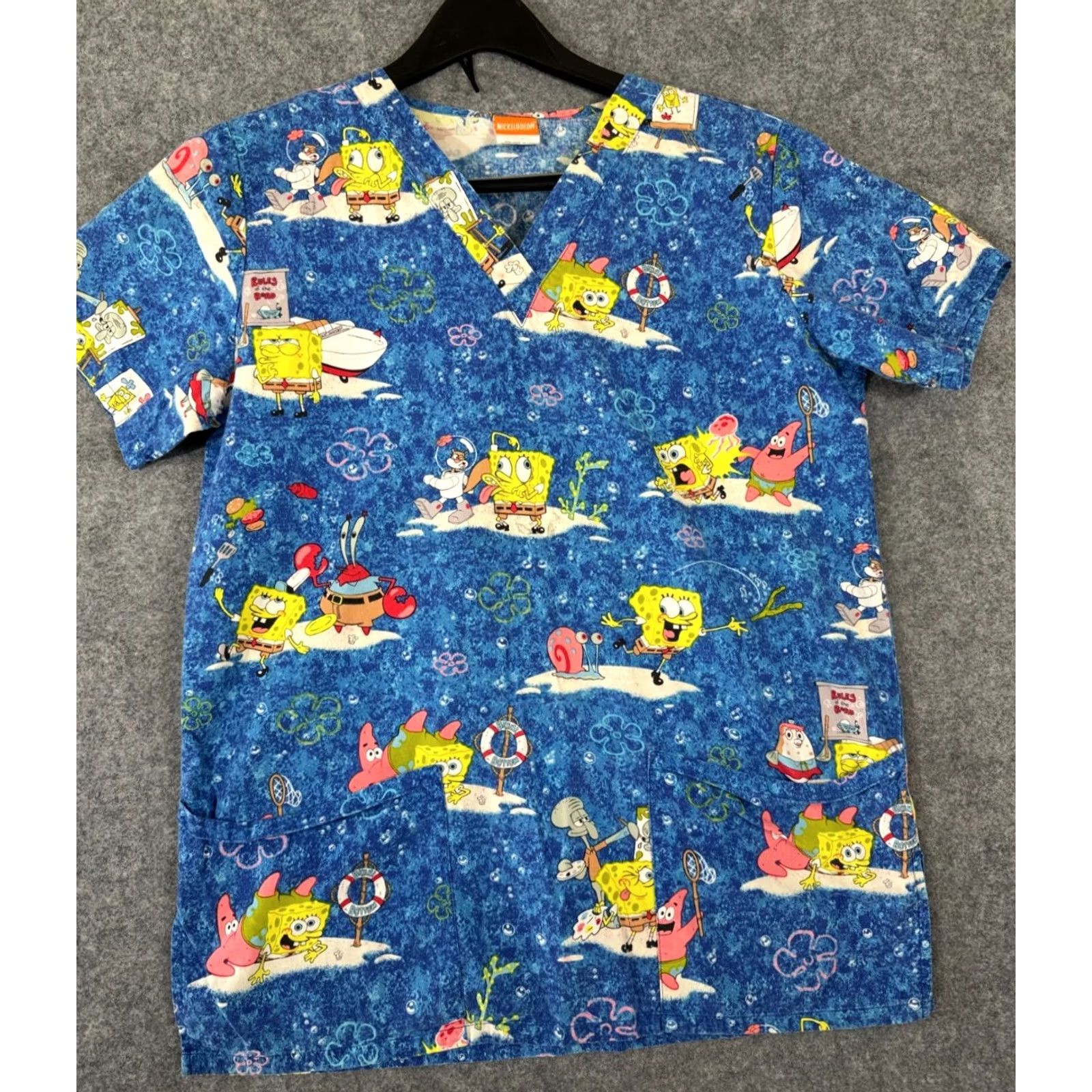 Nickelodeon VINTAGE Nickelodeon SpongeBob SquarePants Scrub Top Shirt Womens XS Blue V-Neck Pockets Size XS / US 0-2 / IT 36-38 - 2 Thumbnail