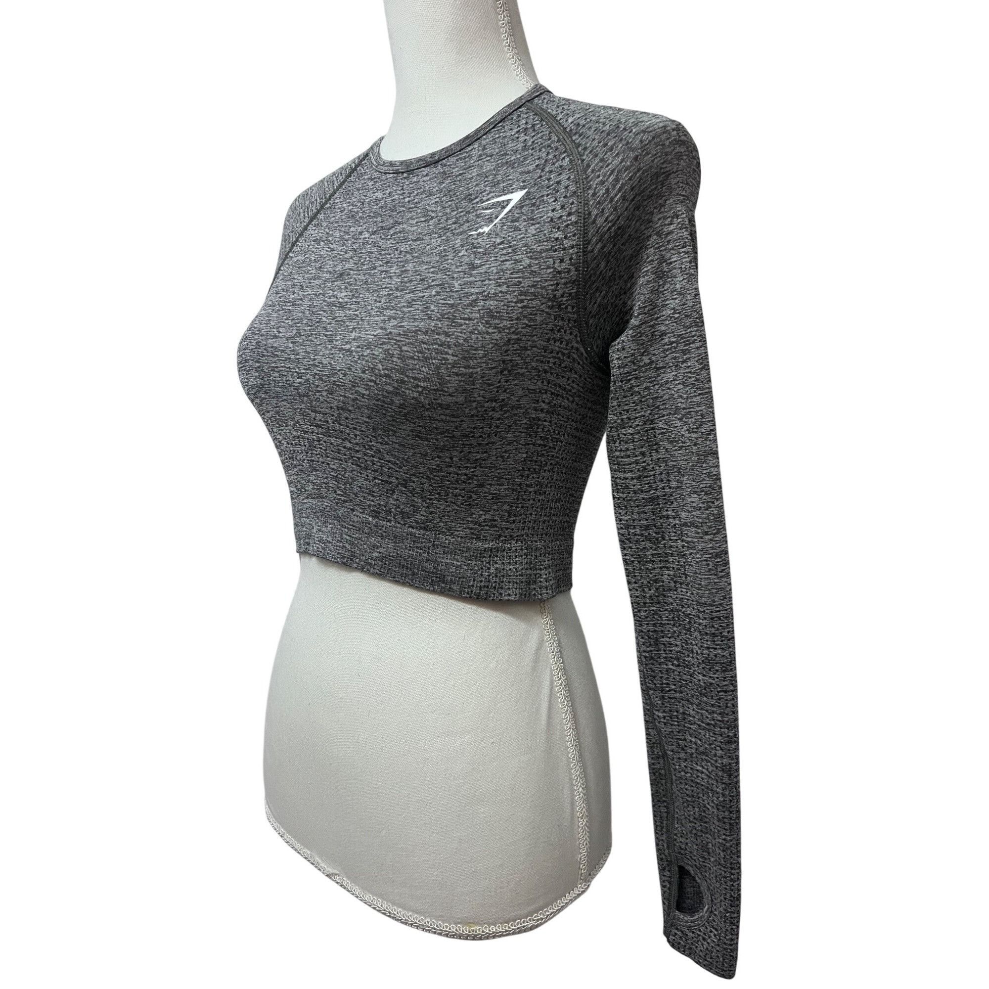 Gymshark Gymshark Vital Seamless 2.0 Gray Marled Long Sleeve Crop Top Size S / US 4 / IT 40 - 3 Thumbnail