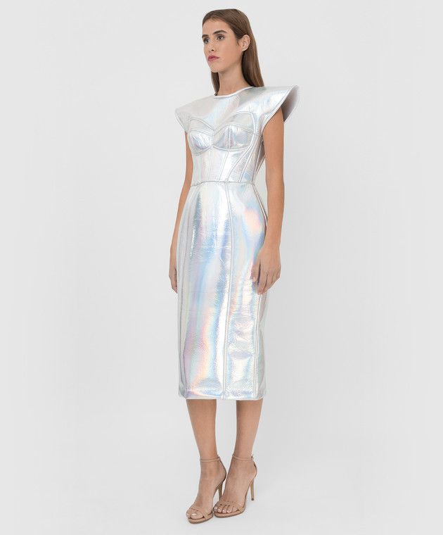 Dolce & Gabbana o1y0825 Short Sleeves Midi Dress in Silver Size S / US 4 / IT 40 - 3 Thumbnail