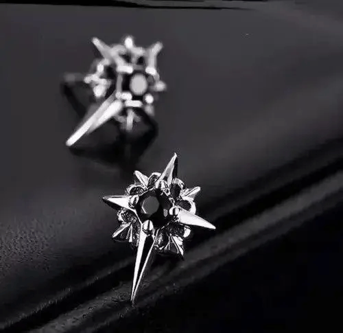 Jewelry Black Stone Earrings Gothic Punk Chrome Jewelry Star Spike Size ONE SIZE - 3 Thumbnail