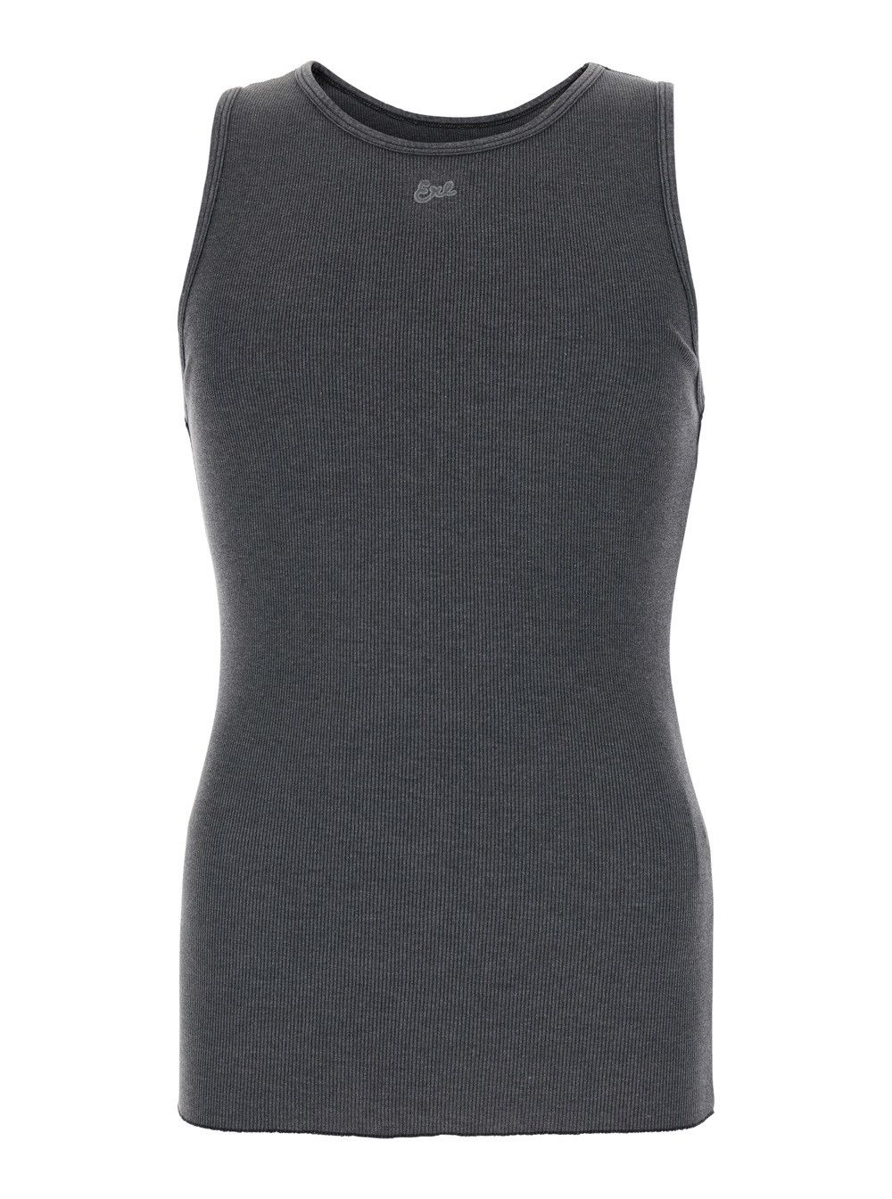 grey crew neck ribbed knit top in cotton blend man