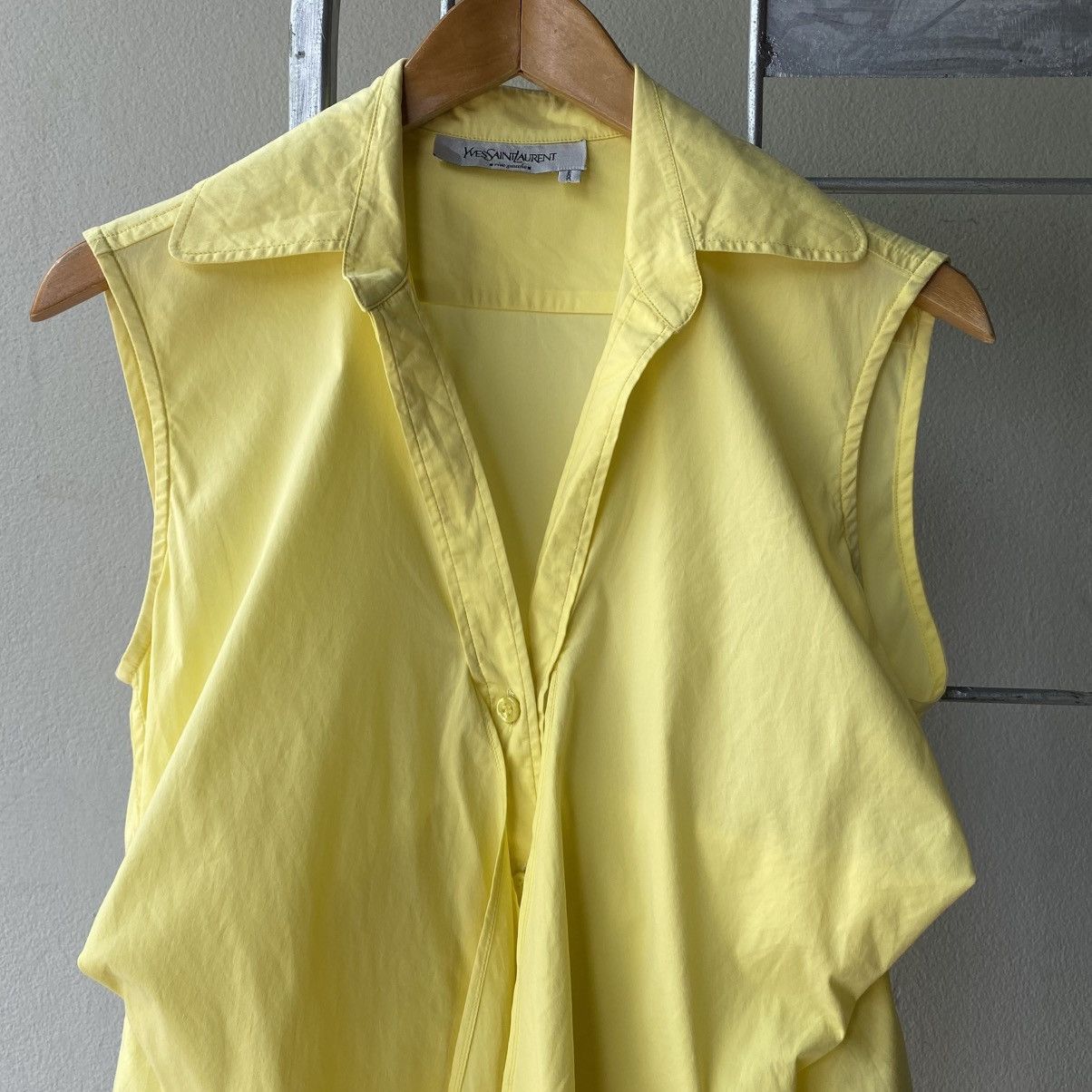 Yves Saint Laurent Yves Saint Laurent Yellow Sleeveless Tie-Front Blouse Size S / US 4 / IT 40 - 6 Thumbnail