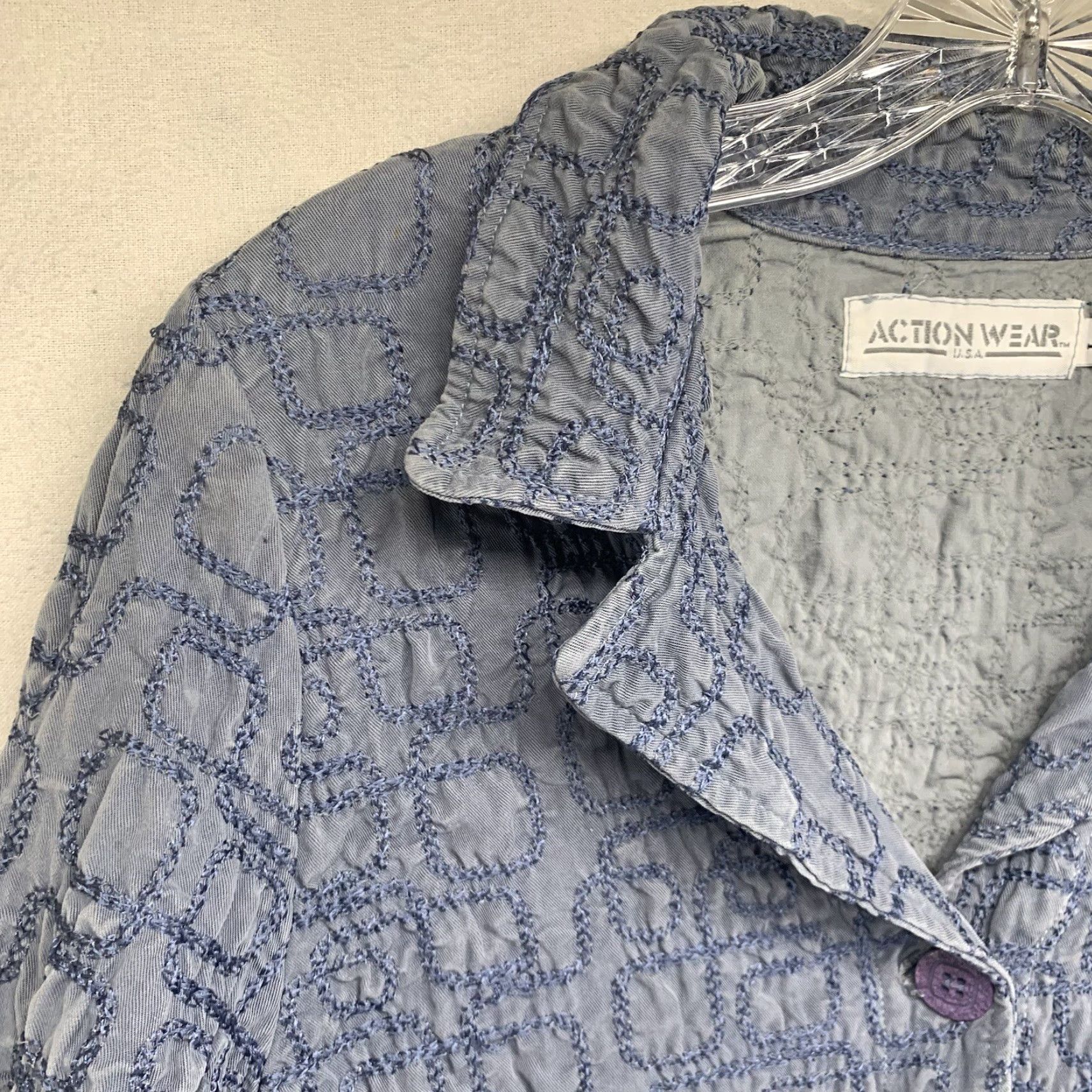 4SDESIGNS VINTAGE Action Wear Women's Jacket Size Large Blue Textured Embroidered Geometric 80s Casual Western Size L / US 10 / IT 46 - 7 Thumbnail