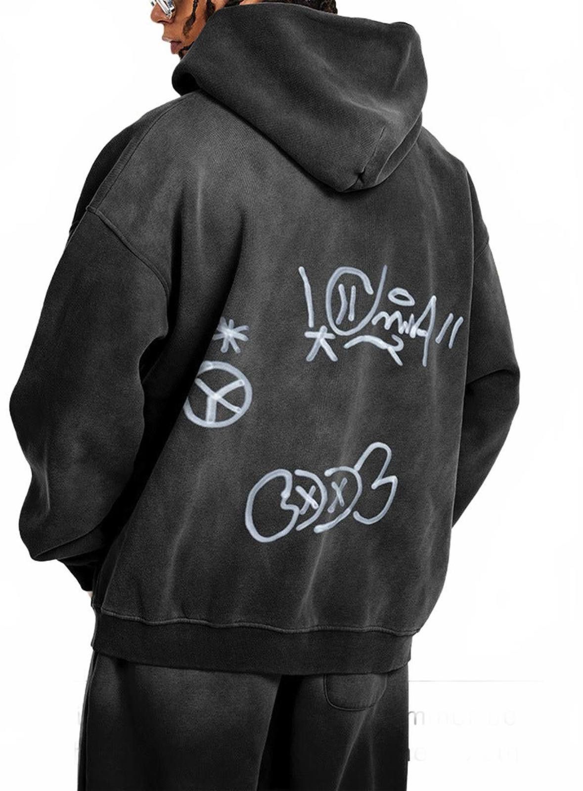 Other Black Graffiti Print Zip-Up Hoodie, Oversized Fit Hoodie Size US L / EU 52-54 / 3 - 3 Thumbnail