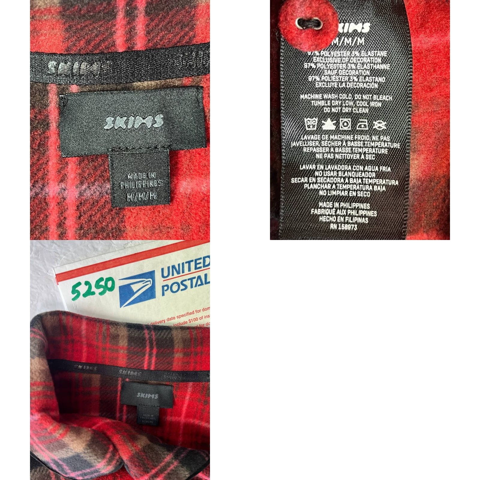 SKIMS SKIMS Flannel Fleece Plaid Button Sleep Lounge Shirt Pajama Top Size M Red Unisex Adults Long Sleeve Collared Pajama Top Size M / US 6-8 / IT 42-44 - 8 Thumbnail