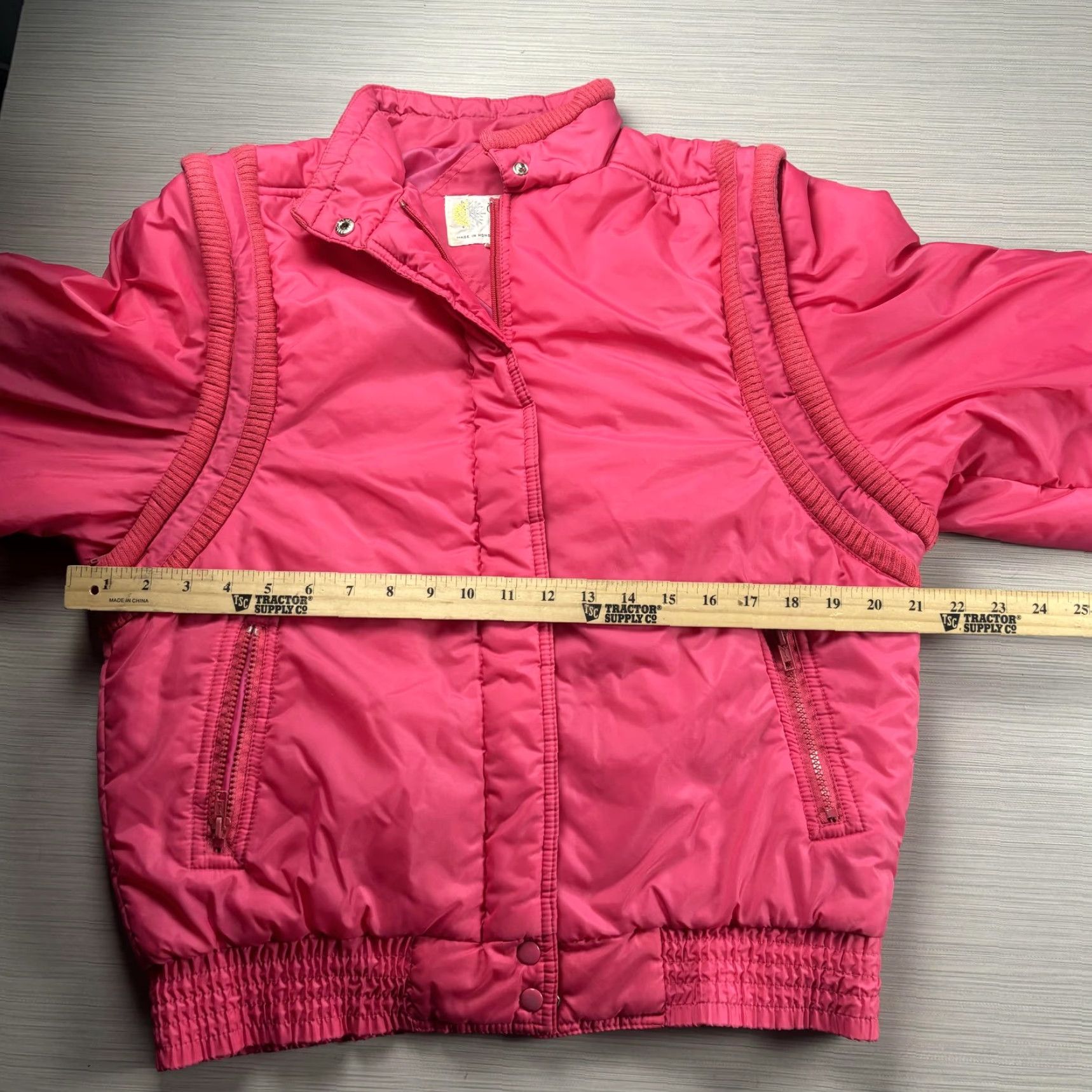 VINTAGE après sport Jacket Womens M Pink Nylon Puffer Removable Sleeves 80s