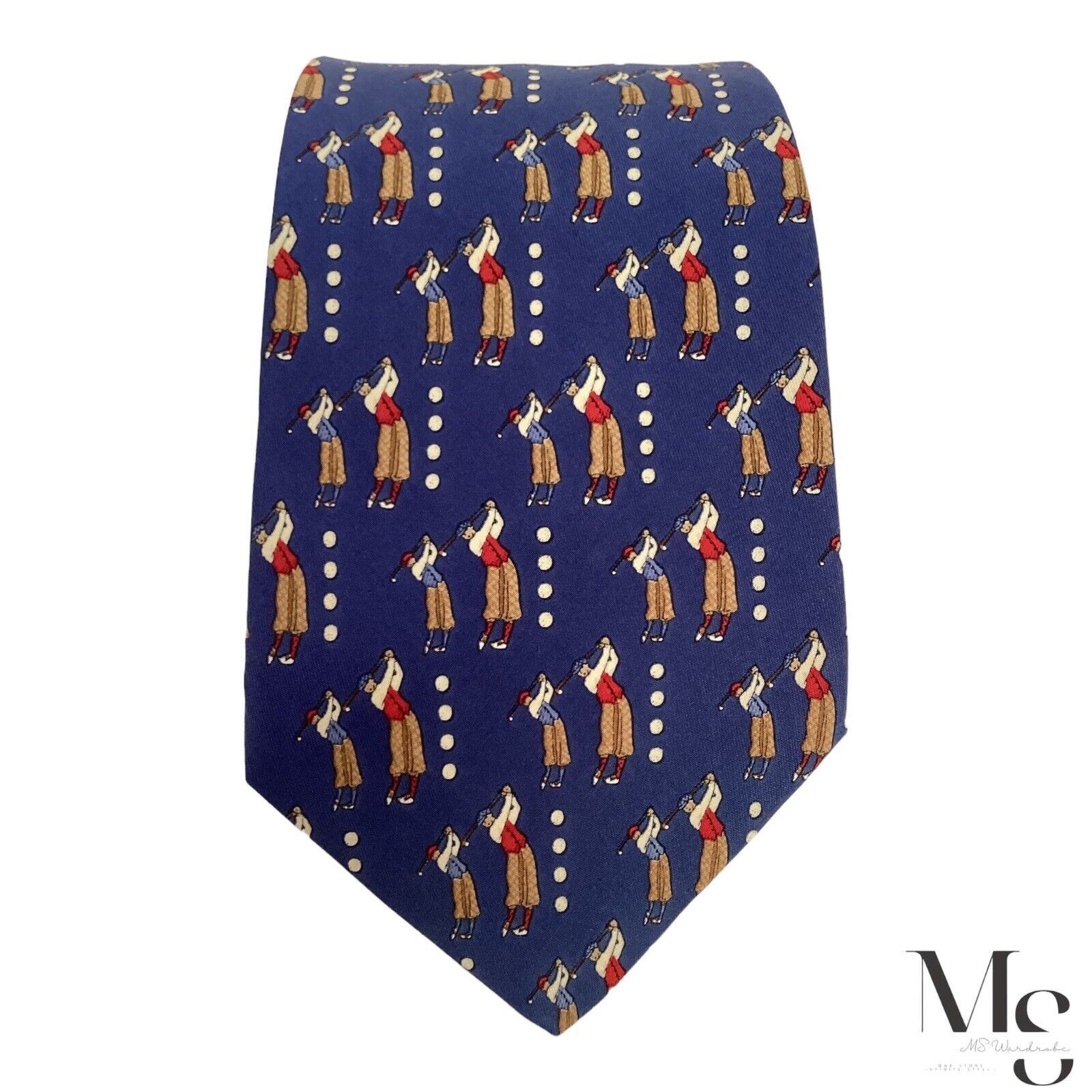 Salvatore Ferragamo Salvatore Ferragamo Blue Golfers Print Silk Tie Made In Ital Size ONE SIZE - 3 Thumbnail