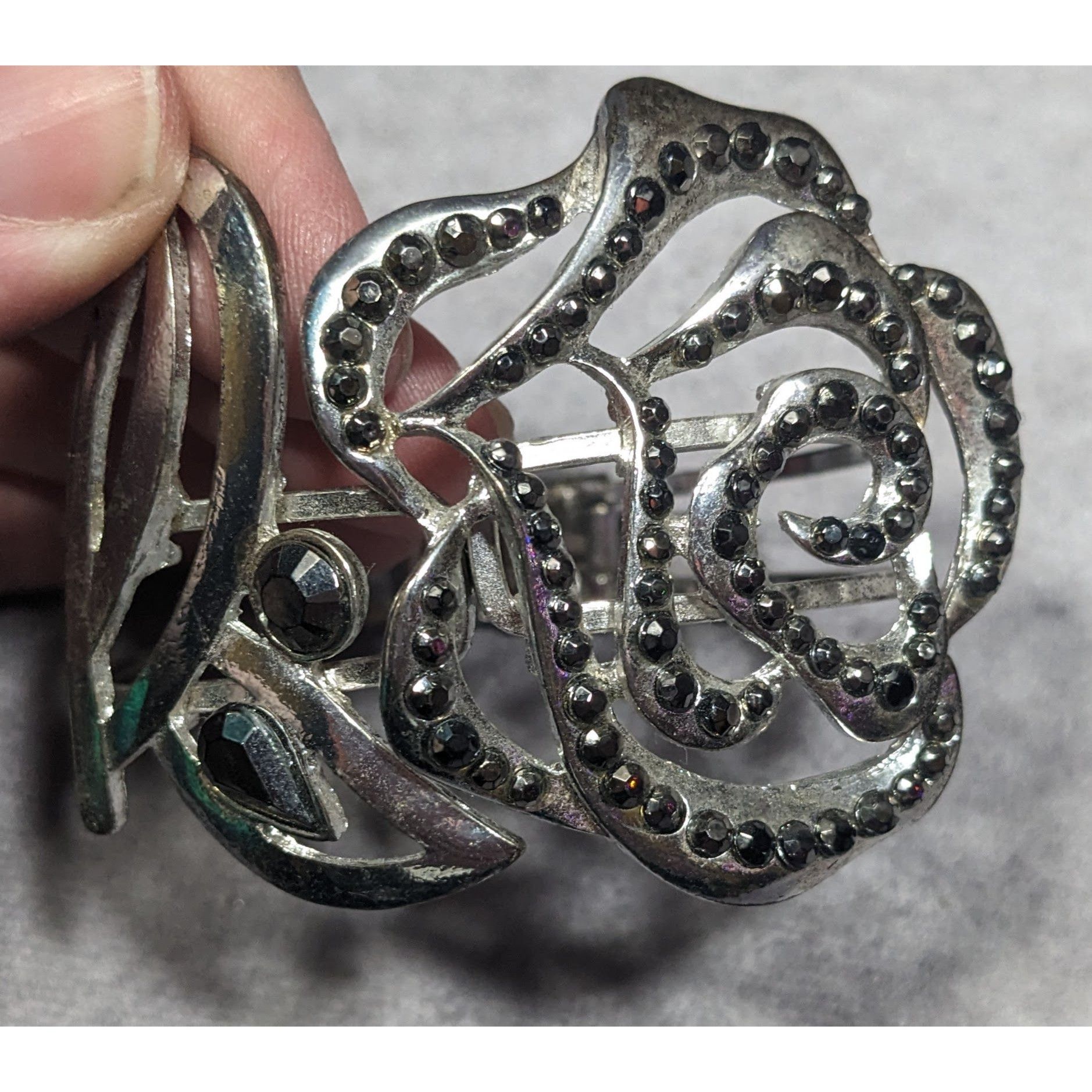 Other Whimsygoth Floral Black And Silver Tone Hinge Bracelet Size ONE SIZE - 8 Thumbnail