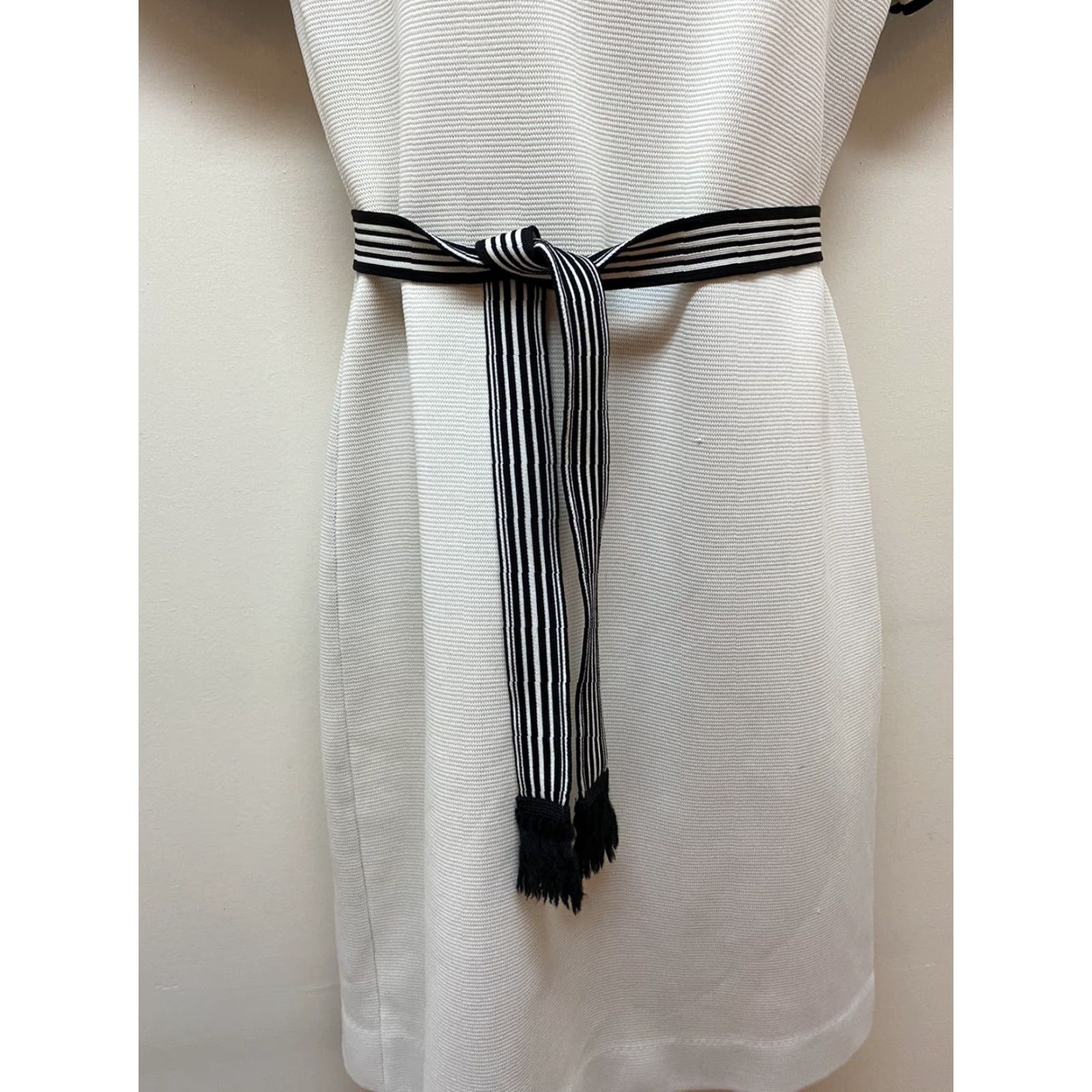 Etro VINTAGE 1970s Mod GoGo Knit Dress Striped Turtleneck Fringe Belt Women's S/M Beige Casual Size S / US 4 / IT 40 - 3 Thumbnail
