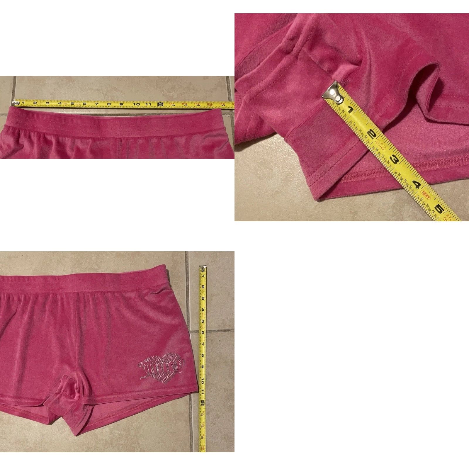 Velour VINTAGE Rhinestone Velour Shirt Short Set XL Pink 80s 90s Designer Bling Juicy Couture Women's T-Shirt Size XL / US 12-14 / IT 48-50 - 8 Thumbnail