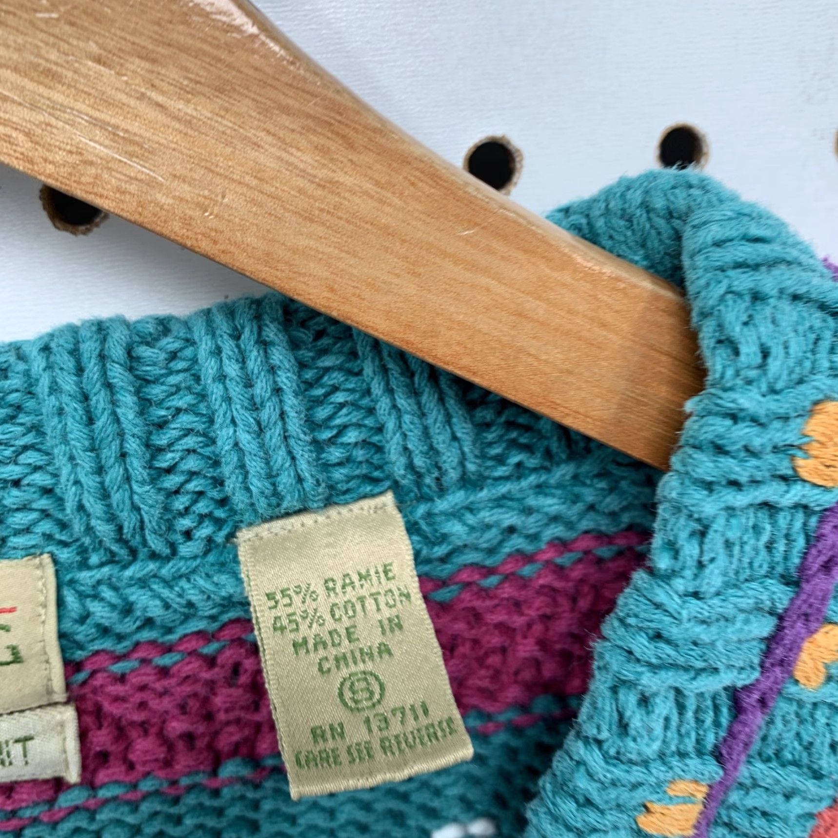 Vintage VINTAGE Roo Special Edition Handknit Sweater Women Large V Neck Chunky-Knit Green Cotton Ramie Winter Pullover Size L / US 10 / IT 46 - 5 Thumbnail