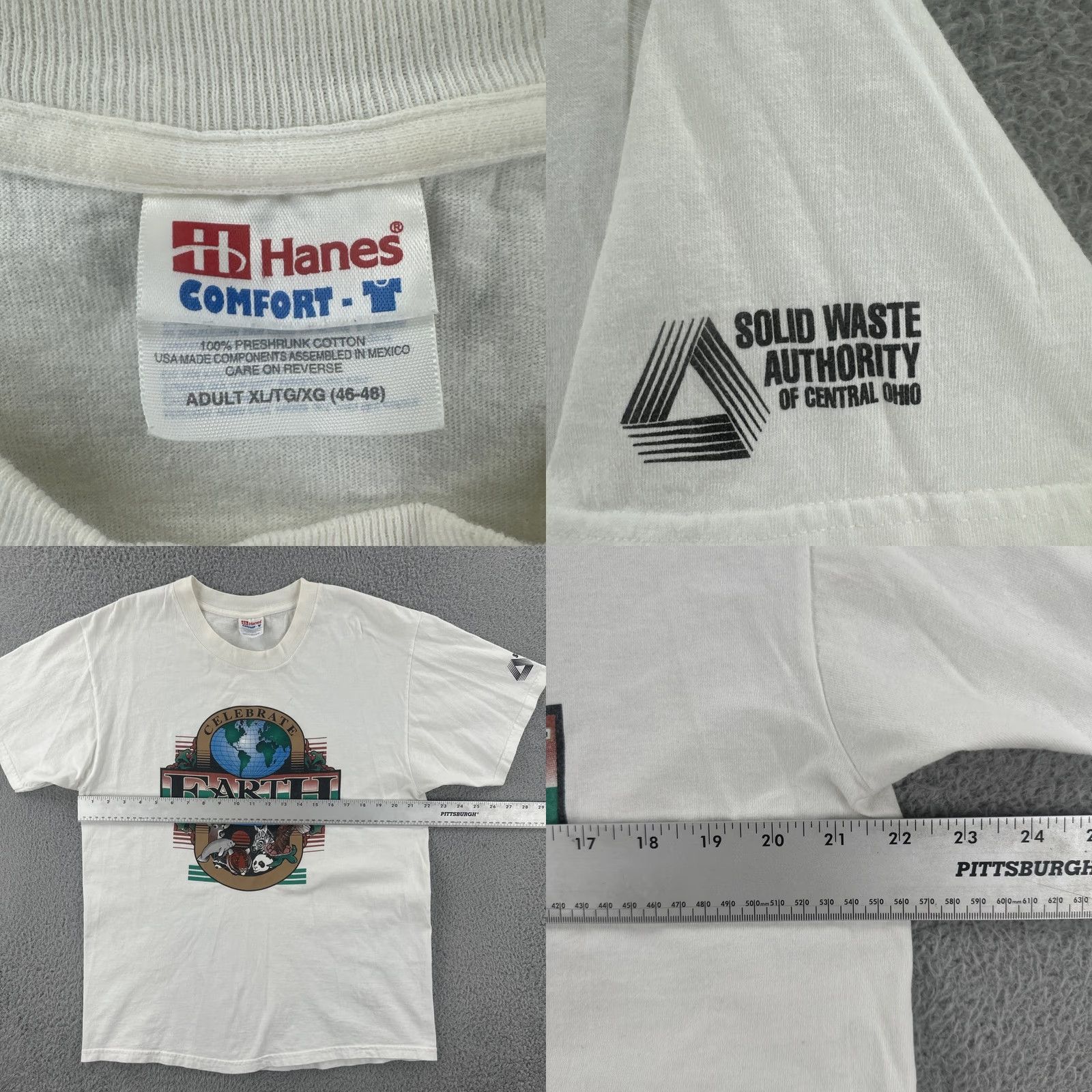 Hanes VINTAGE Hanes Comfort-T T Shirt White XL Mens 90s Earth Day 1996 Central Ohio Size US XL / EU 56 / 4 - 8 Thumbnail