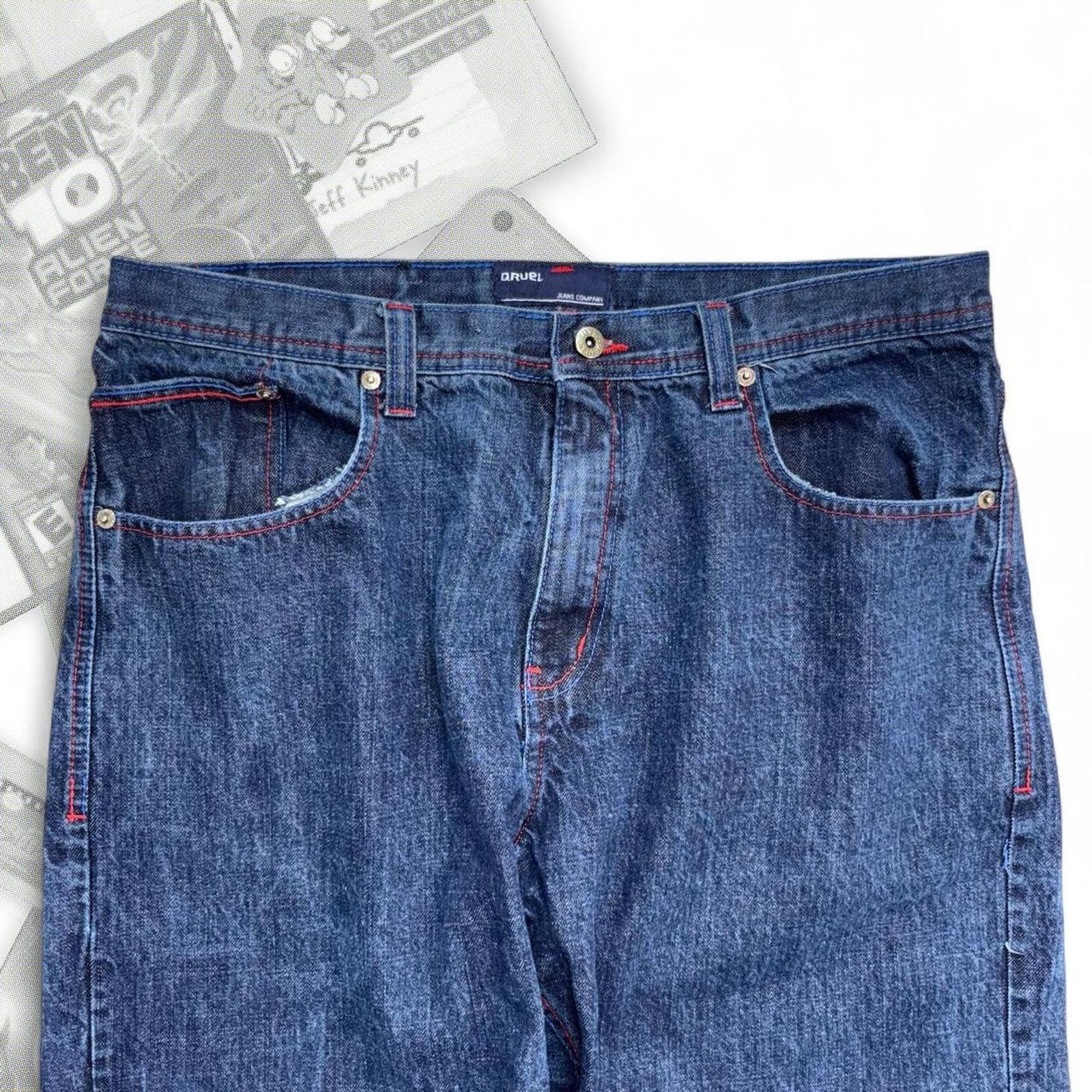 & Other Stories Vintage Y2K Dark Blue Baggy Embroidered Qrule Denim Jeans Size US 36 / EU 52 - 2 Thumbnail