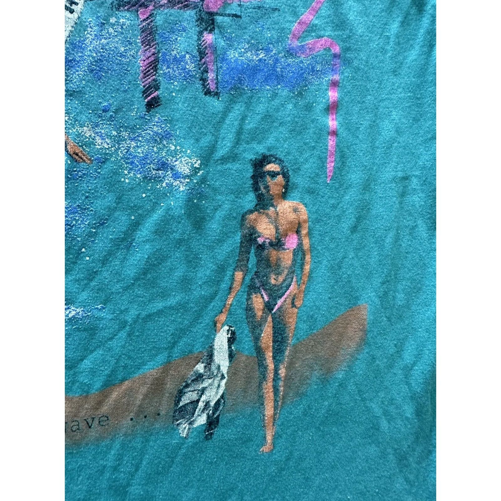 Vintage VINTAGE Top Half Tee Large Blue Summer 80s Single Stitch “I Wish I Were A Wave” Hot Size US L / EU 52-54 / 3 - 5 Thumbnail