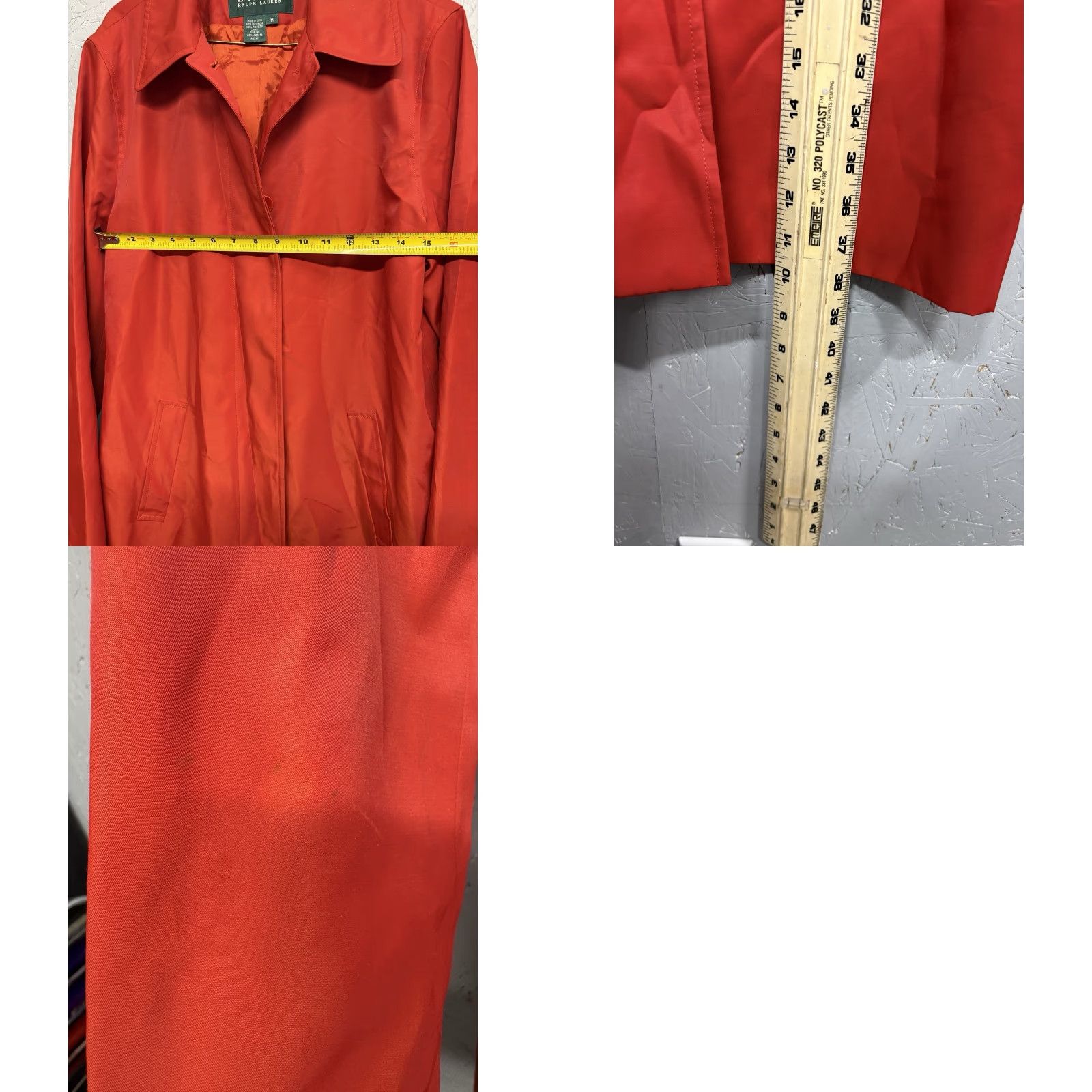 Ralph Lauren Lauren by Ralph Lauren Women M Red Trench Coat Button Closure Solid Long Lightweight Pockets Polyester Size M / US 6-8 / IT 42-44 - 8 Thumbnail