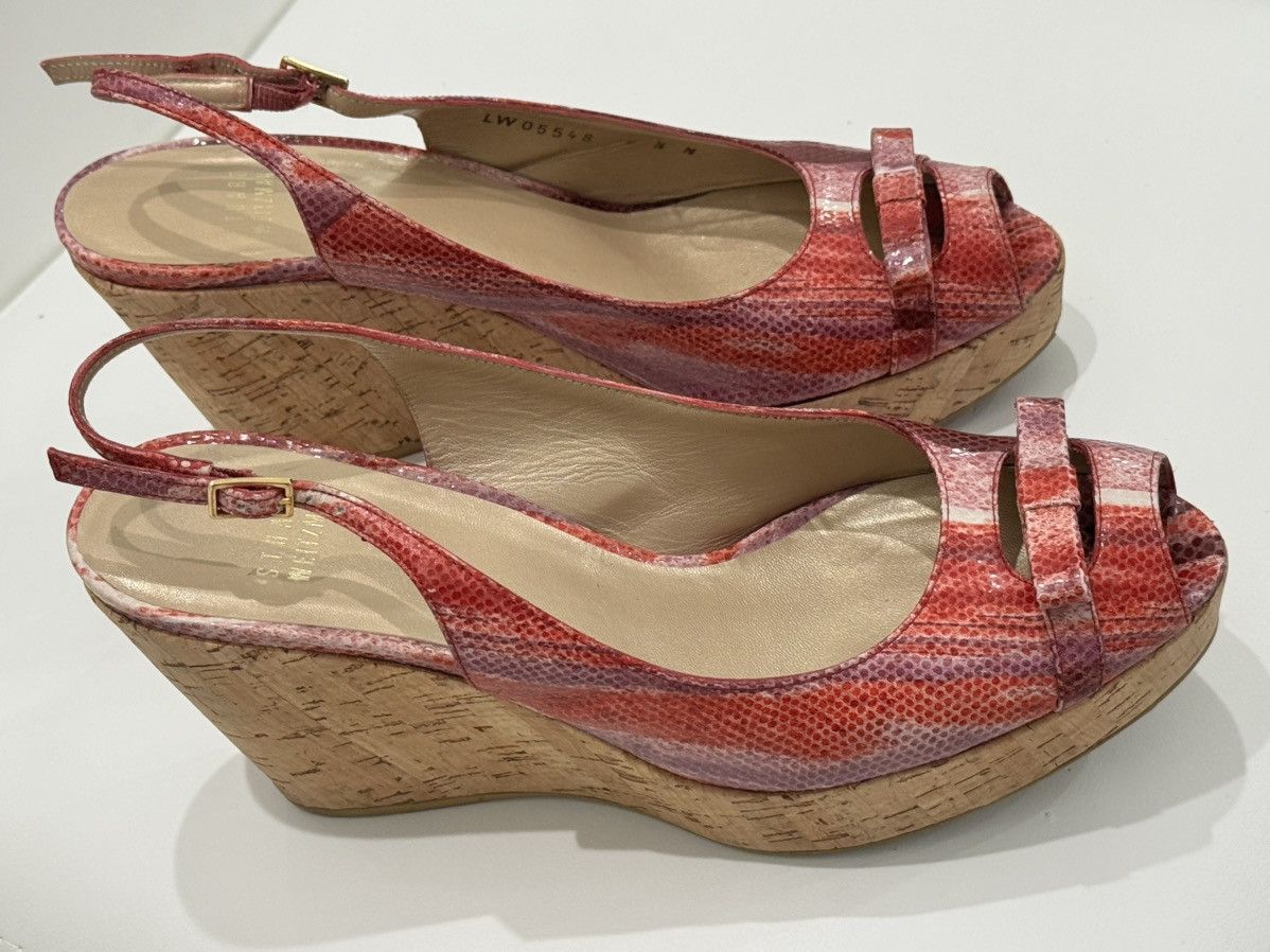 Stuart Weitzman Stuart Weitzman Red Pink Leather Wedge Slingback Buckle Size US 8.5 / IT 38.5 - 2 Thumbnail