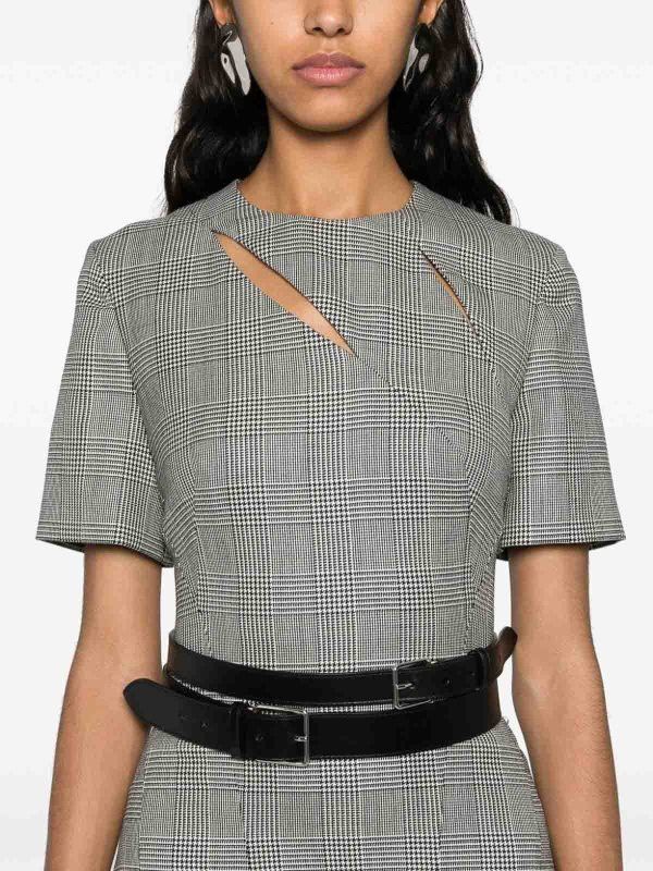 Alexander McQueen o1srvl11e0326 Prince of Wales Slashed Midi Dress in Grey Size S / US 4 / IT 40 - 2 Thumbnail