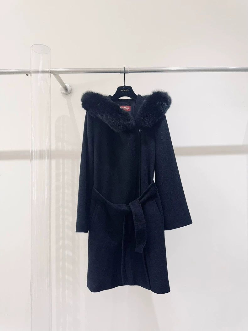 Max Mara Max Mara Mango Black Fox Fur Collar Coat Size S / US 4 / IT 40 - 1 Thumbnail