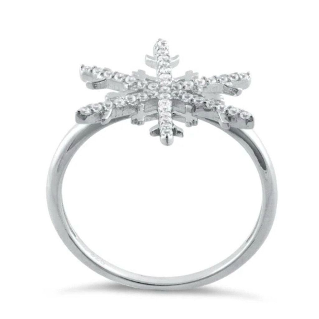 Other Solid Sterling Silver Unique Snowflake Clear CZ Ring Size 6 Size ONE SIZE - 3 Thumbnail