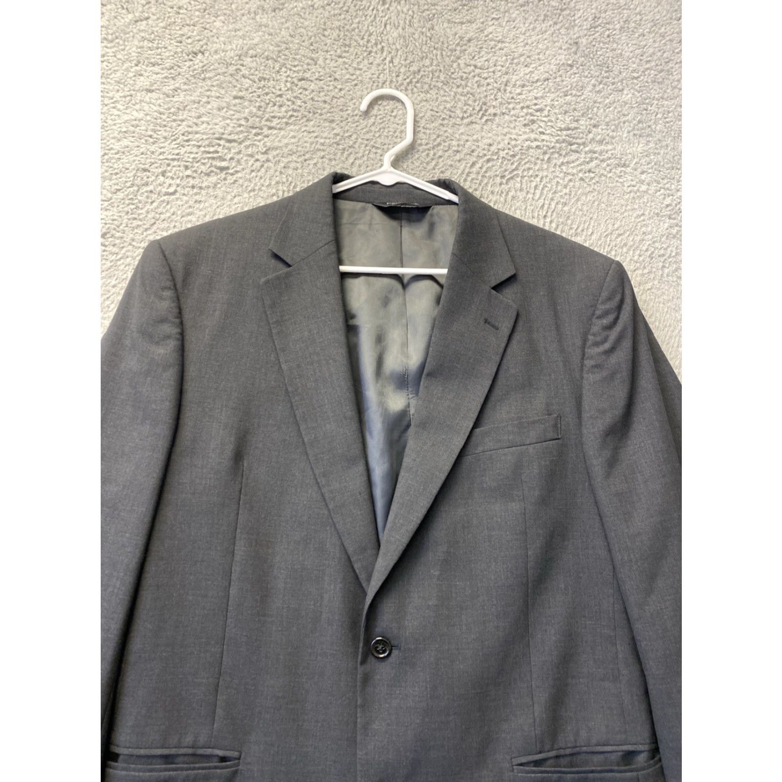 Vintage Jos A Bank Suit Jacket 42L Gray Wool Solid Luxury Governor? Size 42L - 2 Thumbnail