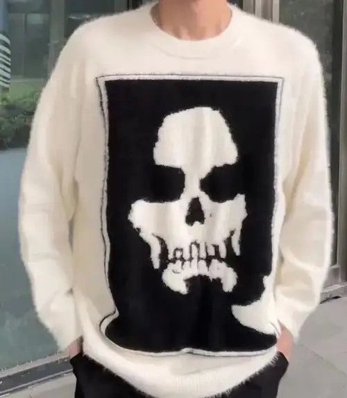 Aran Isles Knitwear × Japanese Brand Harajuku Punk Mohair Skull Oversized Sweater Size US L / EU 52-54 / 3 - 1 Thumbnail