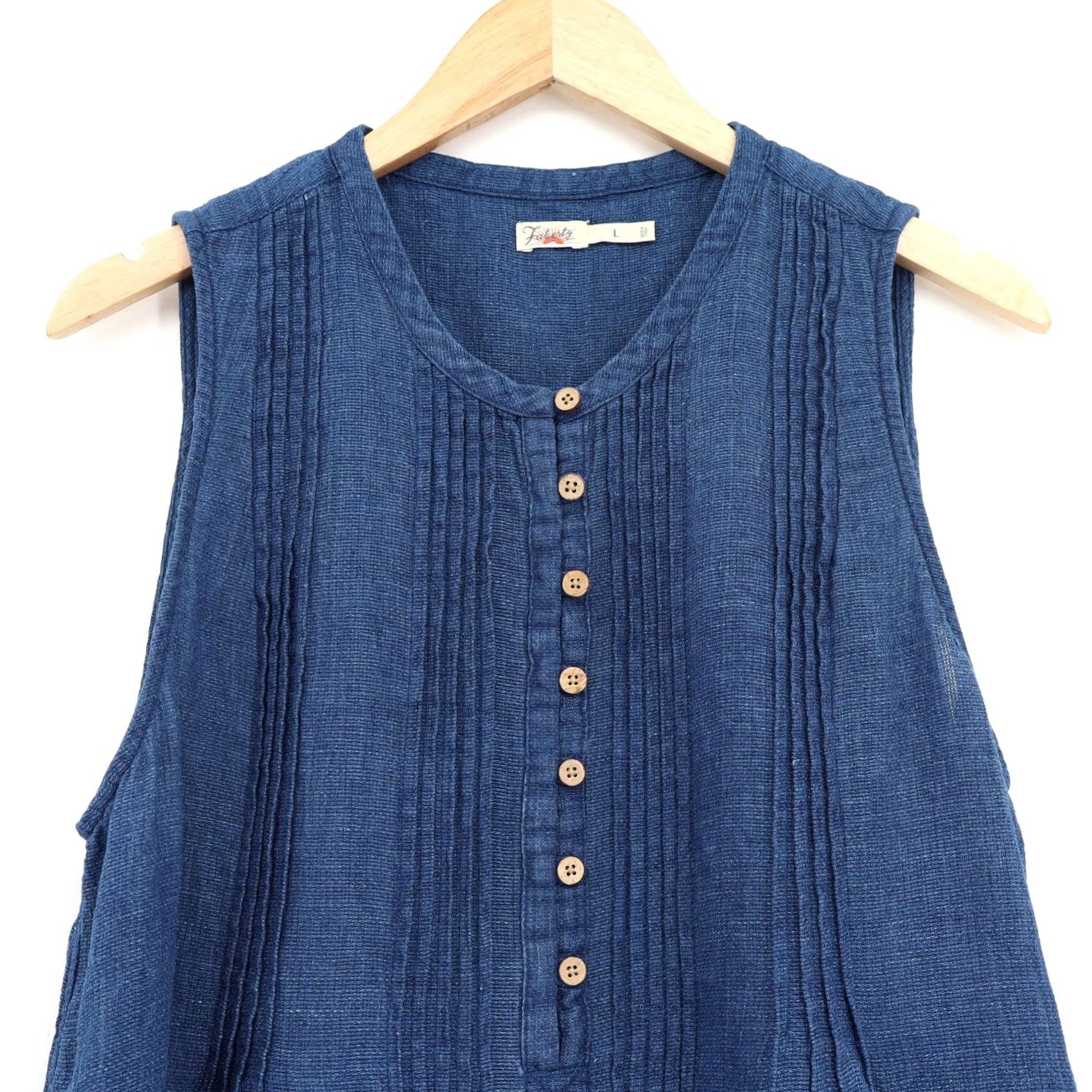 Faherty Faherty Dress Indigo Blue 100% Linen Sleeveless Mini L Bohemian Pockets Shirt Dress Womens Short Size L / US 10 / IT 46 - 3 Thumbnail