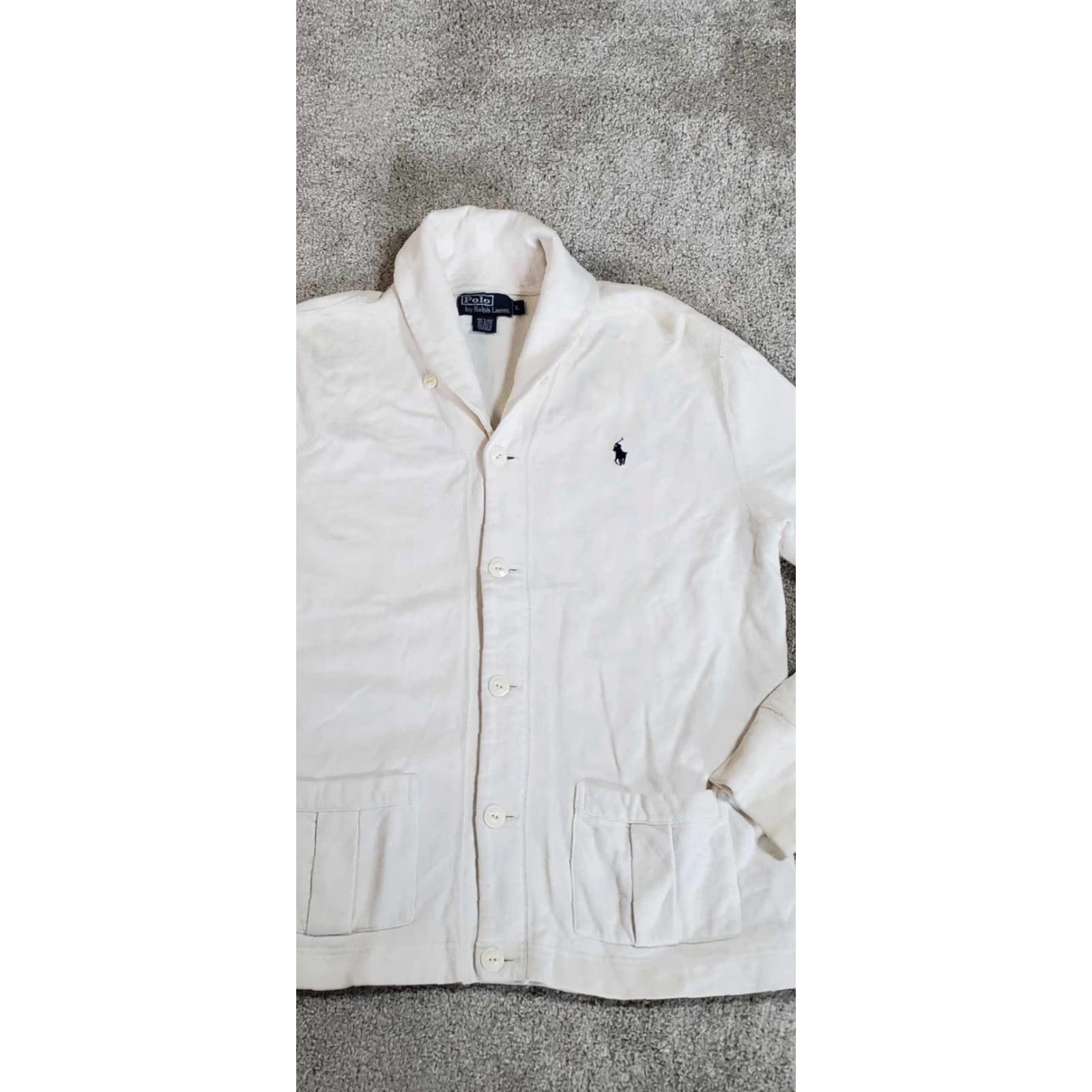 Polo Ralph Lauren VINTAGE Polo Ralph Lauren Cardigan Sweater Men L White Knit Button Preppy City Classic Flaws Pockets 🡪 Size US L / EU 52-54 / 3 - 2 Thumbnail