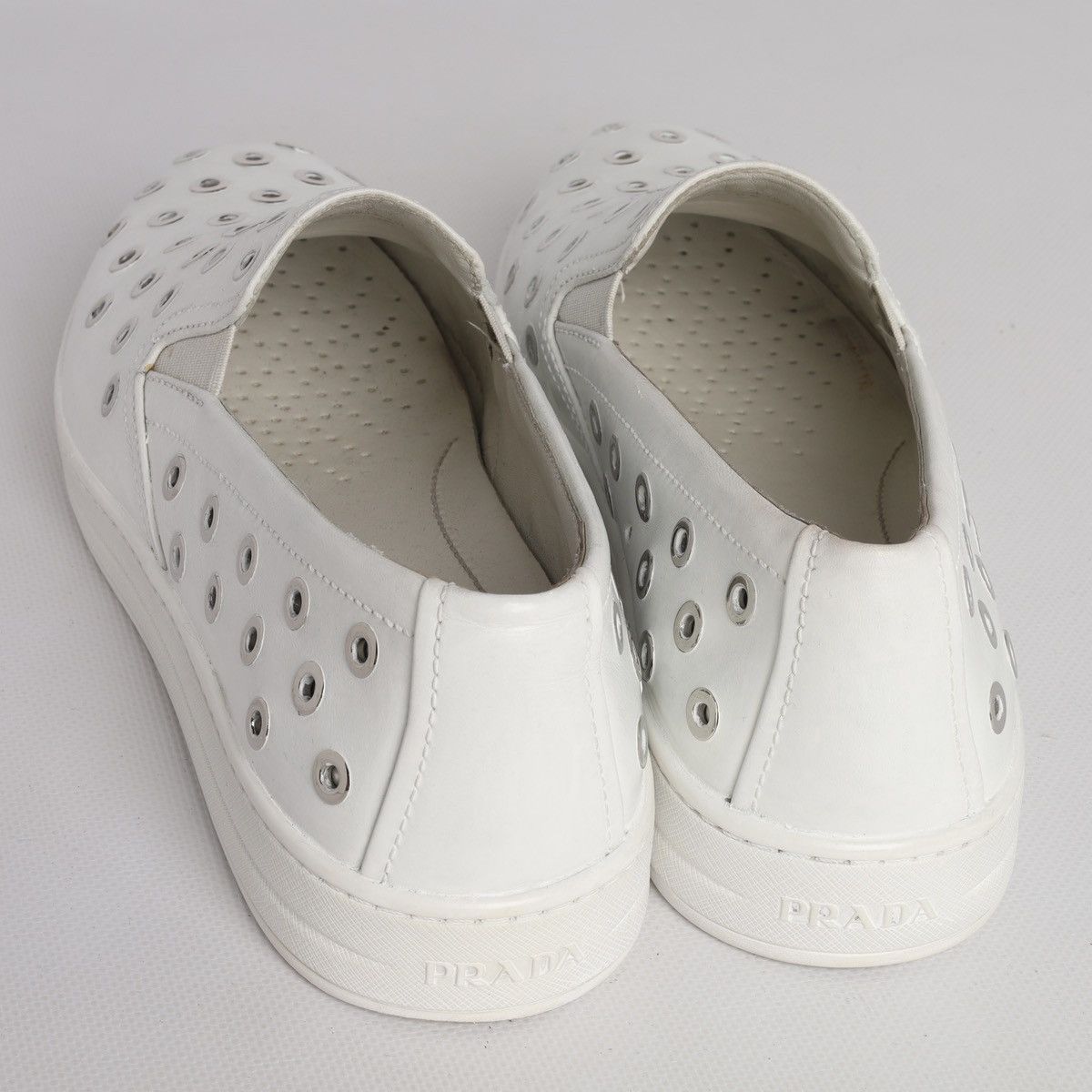 Prada Prada White Leather Slip-on Sneakers Trainers Shoes Grommet Size US 9 / IT 39 - 14 Thumbnail