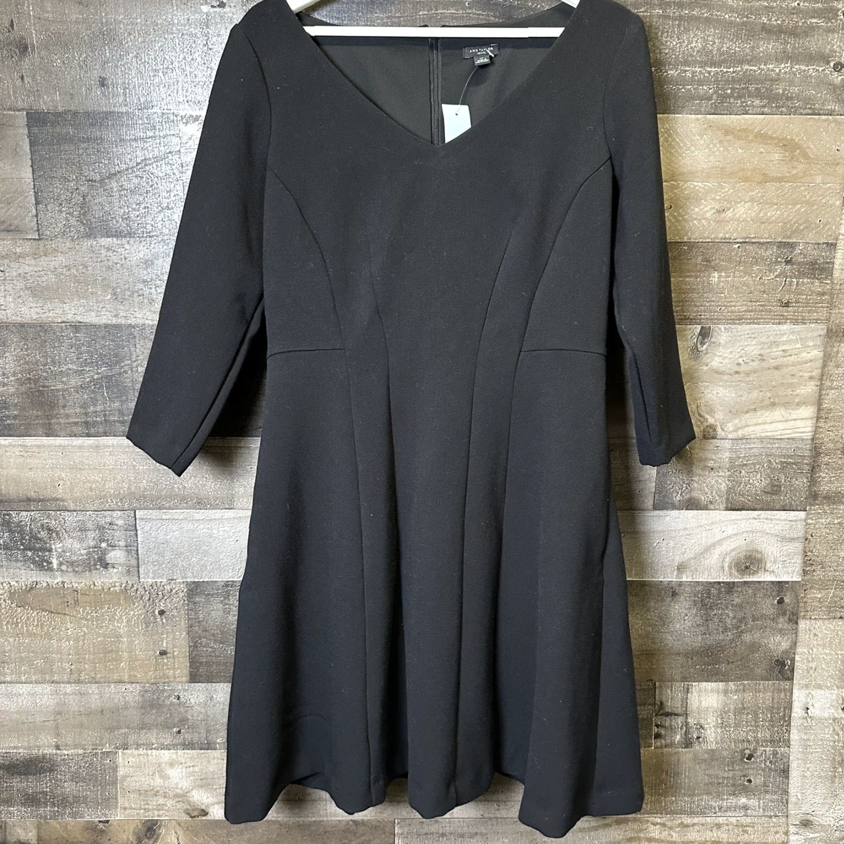 Ann Taylor Ann Taylor Dress Black, A-Line, Pockets, Knee Length, 10P, 3/4 Sleeve, Petite, Women Size L / US 10 / IT 46 - 2 Thumbnail