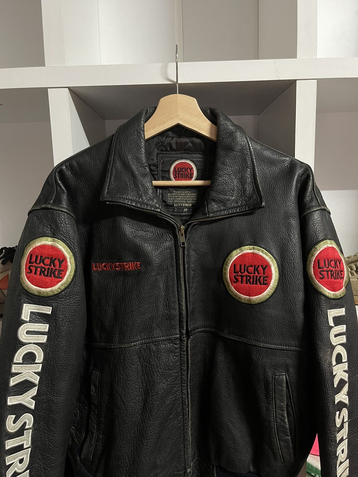 Vintage Vtg Lucky Strike Big Logo Leather Jacket Size US S / EU 44-46 / 1 - 7 Thumbnail