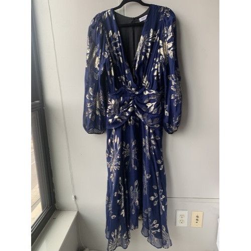 Anthropologie Anthropology DELFI Collective Navy and Silver Print Gown Lon Size L / US 10 / IT 46 - 3 Thumbnail