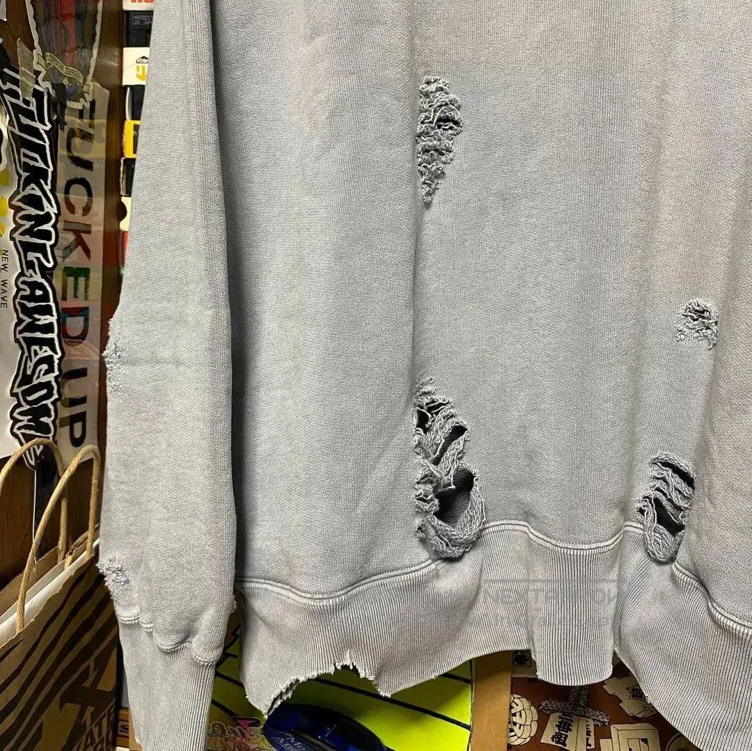 Beams Japan gray distressed sweatshirt with logo patch. Size US L / EU 52-54 / 3 - 3 Thumbnail