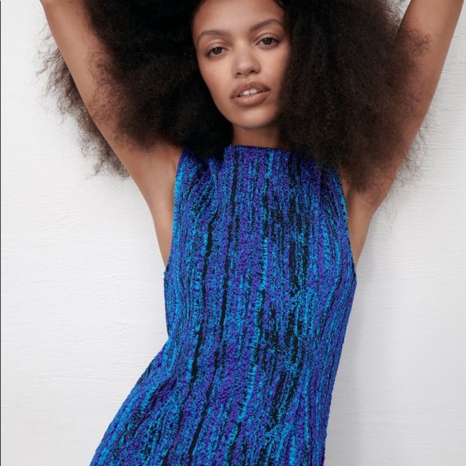 Zara ZARA BLOGGER FAVORITE SHORT TEXTURED DRESS BLUE Size L / US 10 / IT 46 - 14 Thumbnail