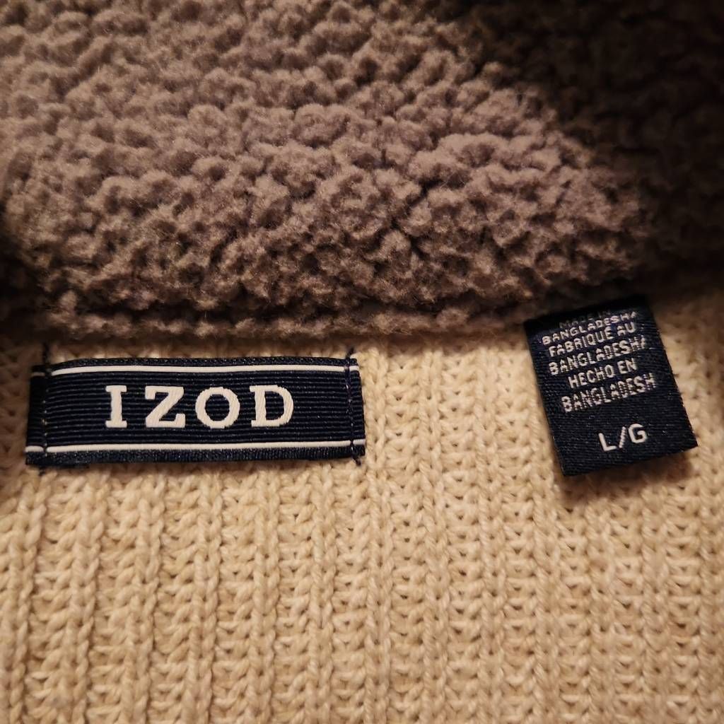 Izod Izod Men's Size Large Cream Gray Sherpa Collar 1/4 Zip Pullo Size US L / EU 52-54 / 3 - 5 Thumbnail