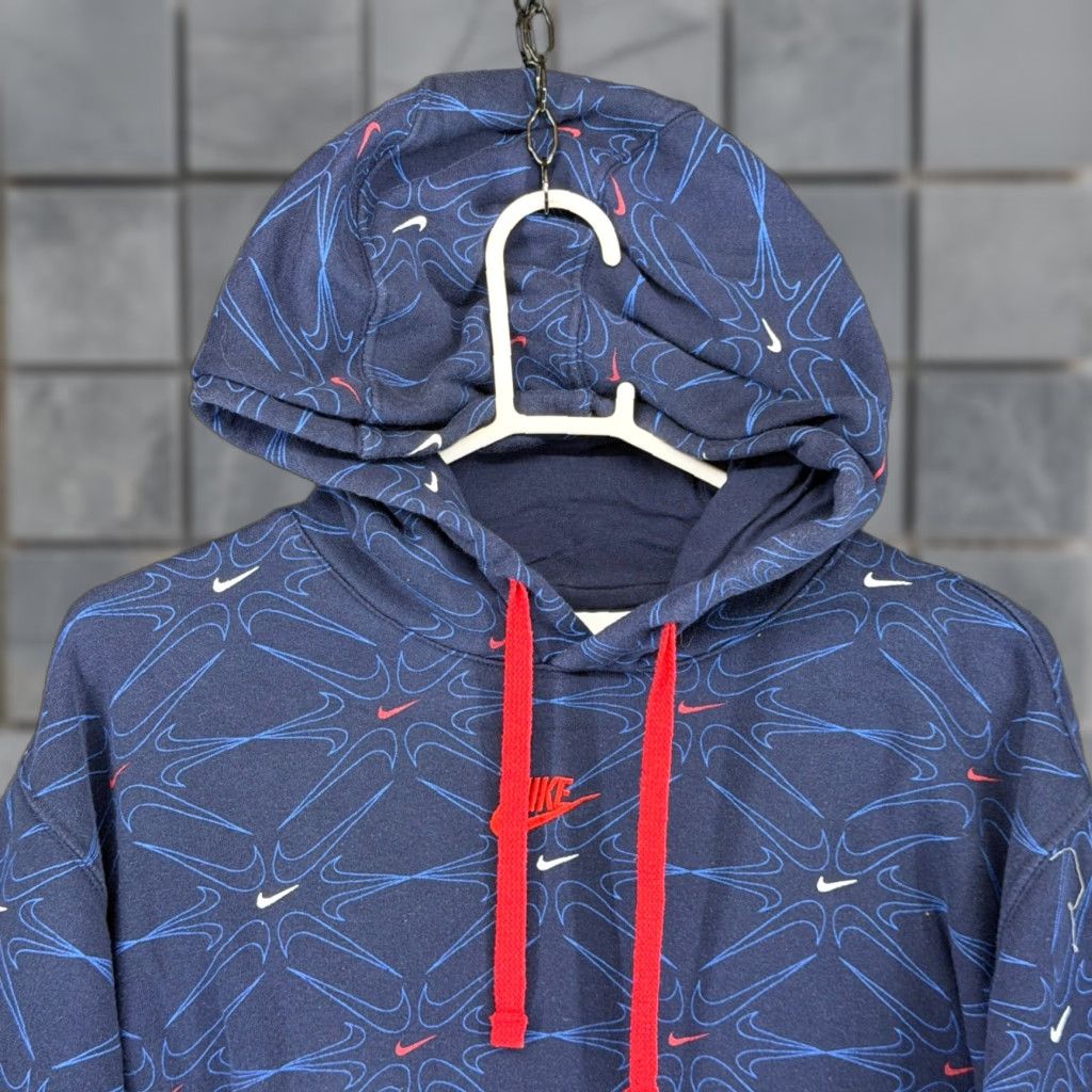 Nike Nike Mens XL Tall Navy Blue All Over Print Swoosh Fleece Hoodie DM7930-451 Size US XL / EU 56 / 4 - 1 Thumbnail