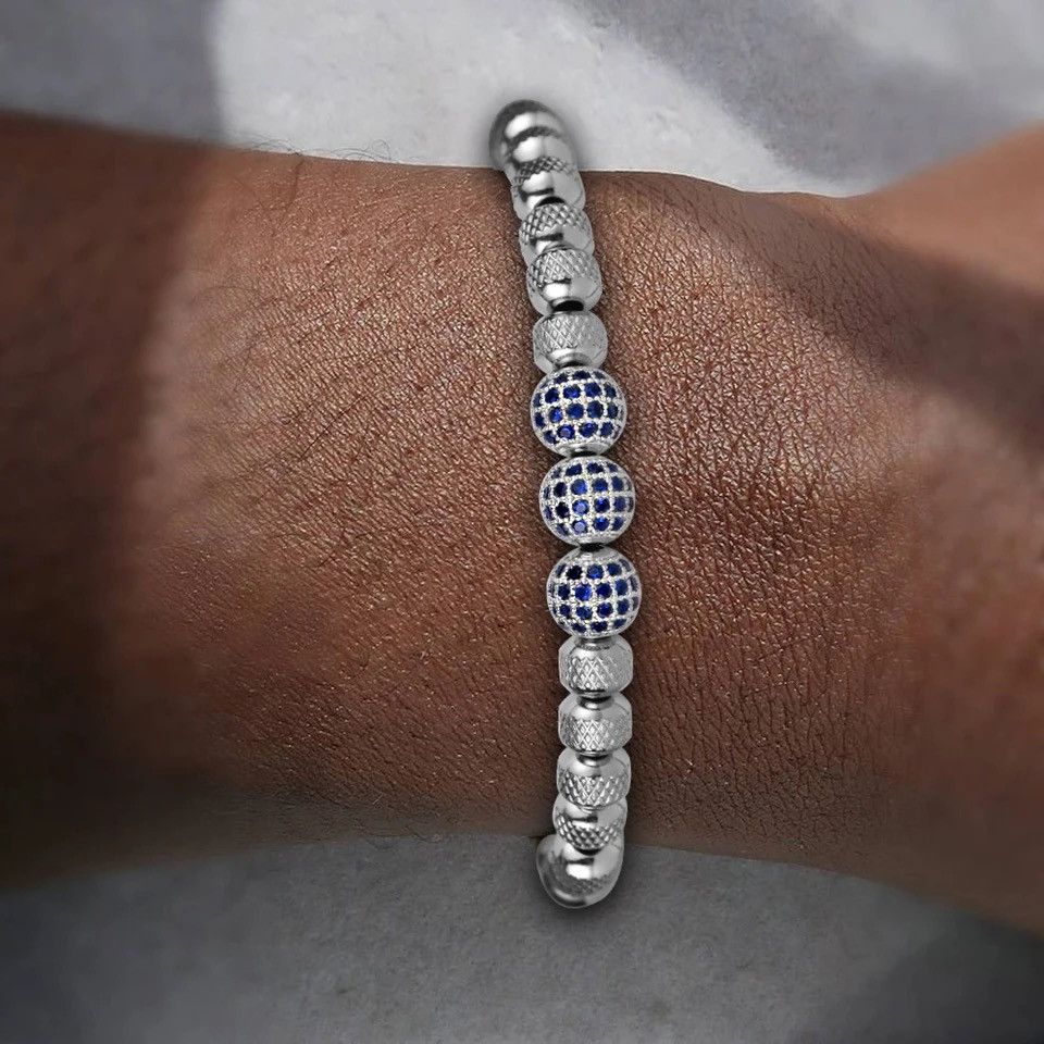 Jewelry 6mm Blue CZ Round Beads Braiding Bracelets Size ONE SIZE - 2 Thumbnail