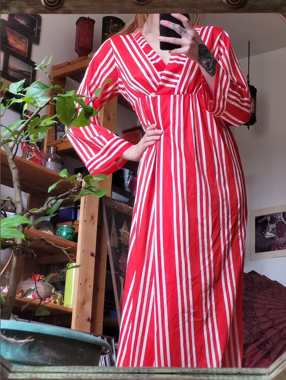 Sears Sears Vintage Retro Red and White Striped Long Robe - Size S Size S / US 4 / IT 40 - 2 Thumbnail