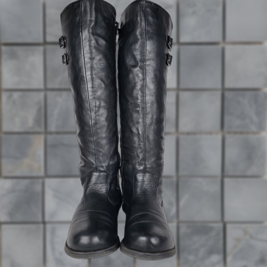 Vintage Jasmine Women's Tall Boots Black Faux Leather Stretch Fabric Size 9 M Size US 9 / IT 39 - 1 Thumbnail
