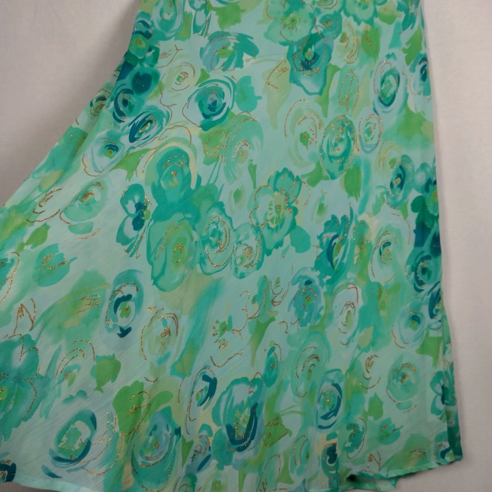Vintage VINTAGE Dressbarn Skirt Women Midi A-Line Floral Blue Green Gold Semi-sheer Crinkle Polyester Lined Easter Y2K Fun Mans Size 30" / US 8 / IT 44 - 5 Thumbnail