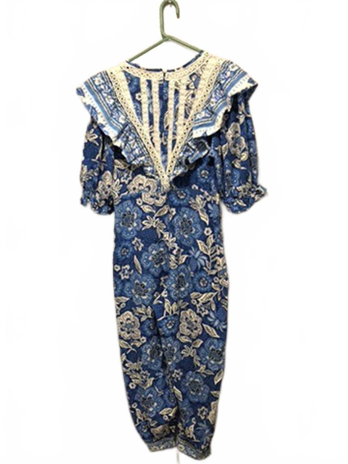 Farm Rio FARM Rio Full of Flowers Blue Floral Lace Jumpsuit M Boho Size 32" / US 10 / IT 46 - 9 Thumbnail