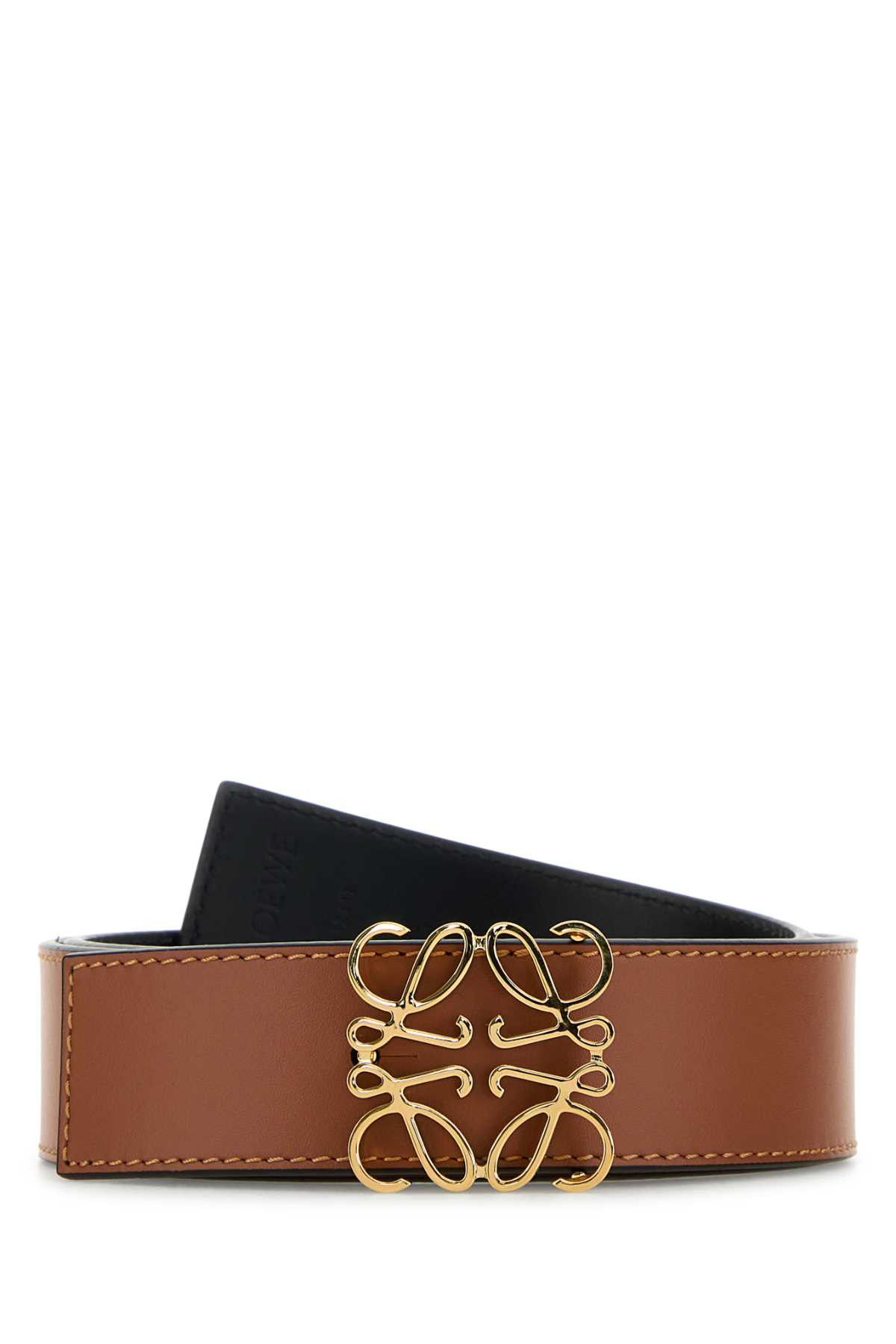 Caramel Leather Reversible Anagram Belt