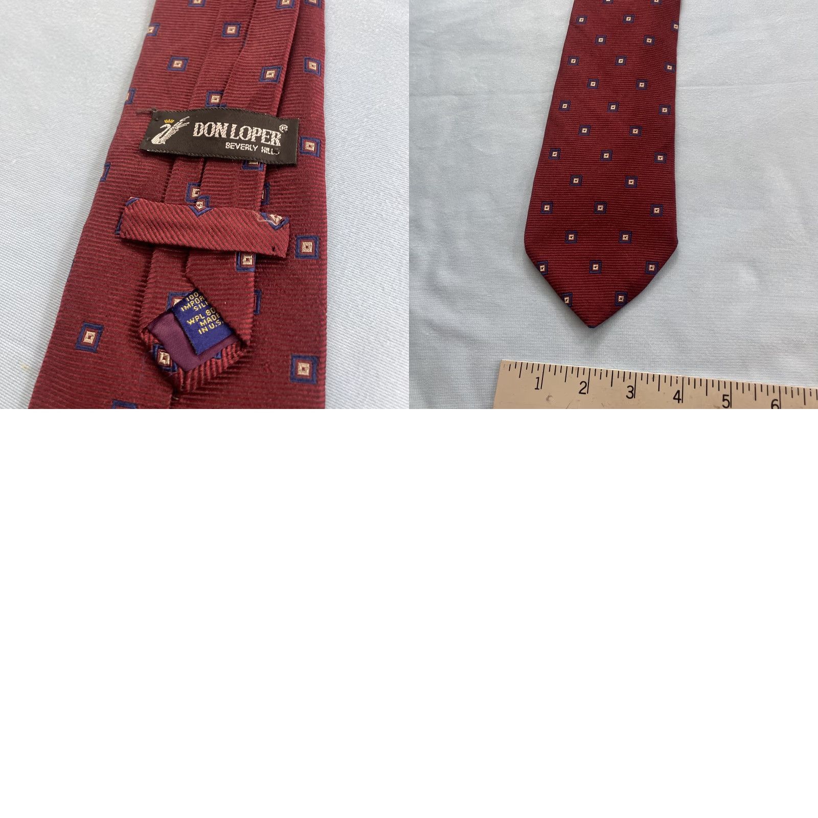 Vintage VINTAGE Don Loper Beverly Hills Neck Tie 60s 70s Red Western Minimal Mob USA Navy Golden Tan Silk Polyester Unisex Adult Size ONE SIZE - 11 Thumbnail
